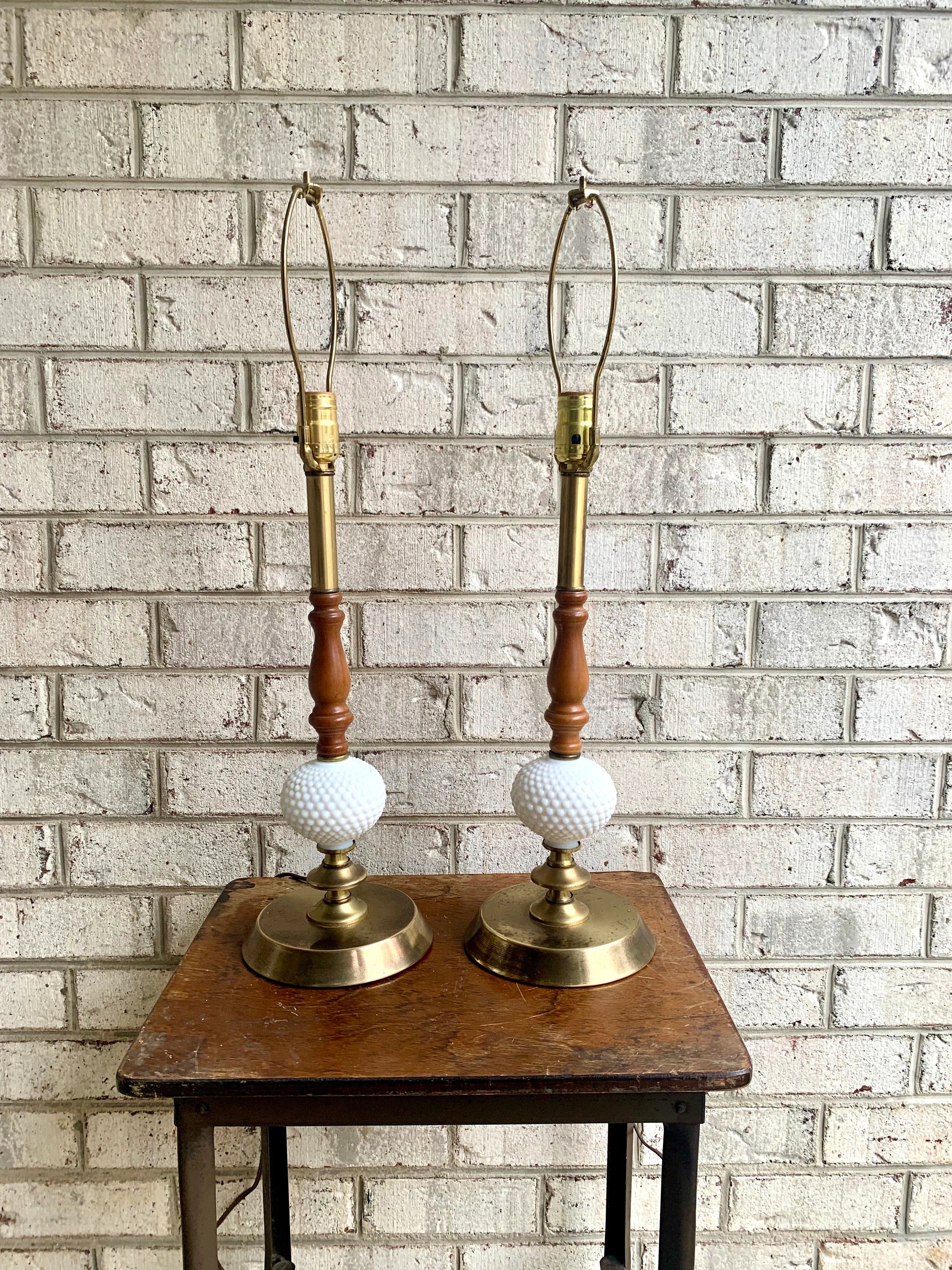 Two Matching Vintage Milk Glass Hobnail Lamps | Matching Hobnail Lamps | Matching Table Lamps | Brass and Milk Glass Hobnail lamps
