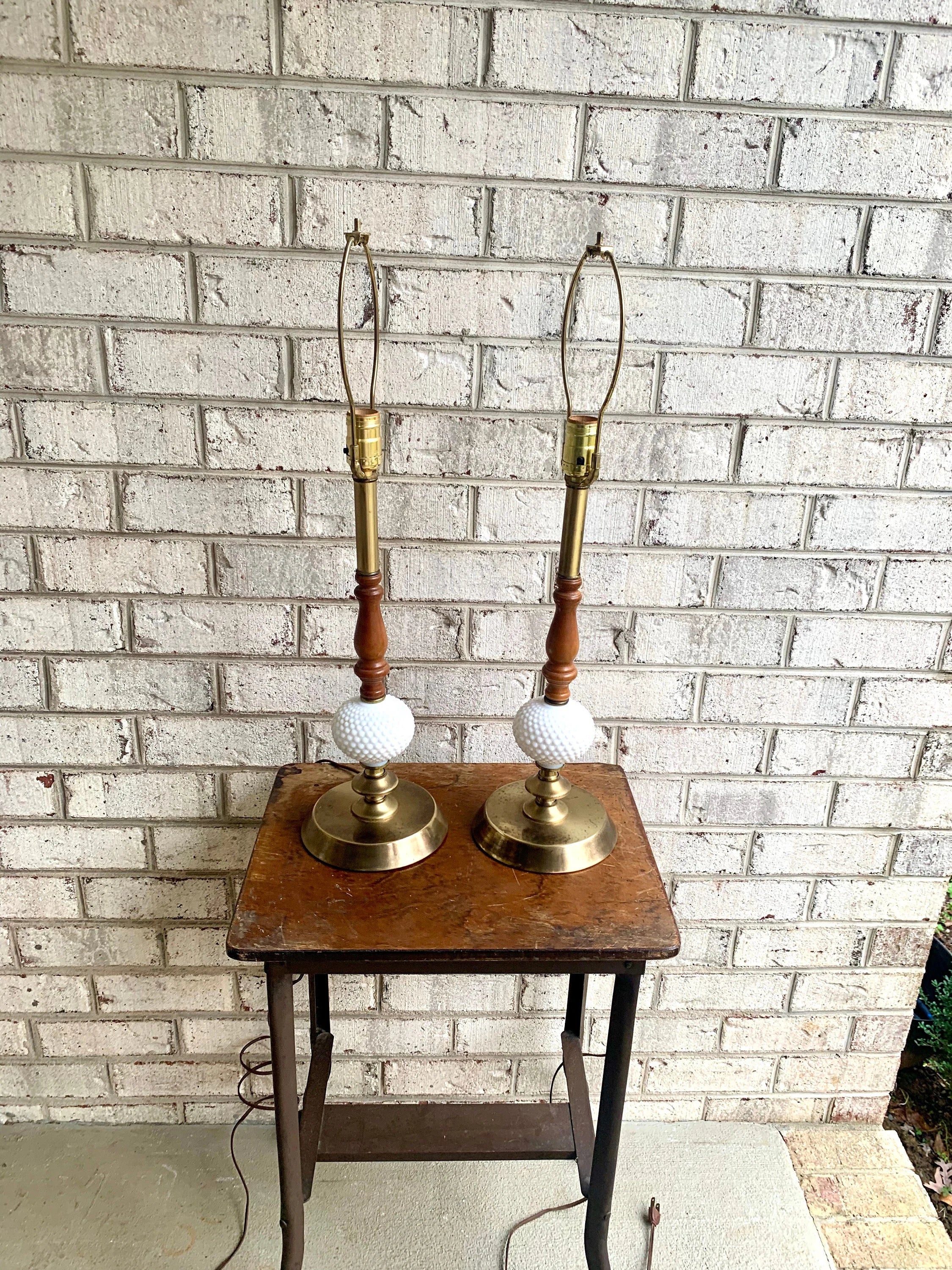 Two Matching Vintage Milk Glass Hobnail Lamps | Matching Hobnail Lamps | Matching Table Lamps | Brass and Milk Glass Hobnail lamps