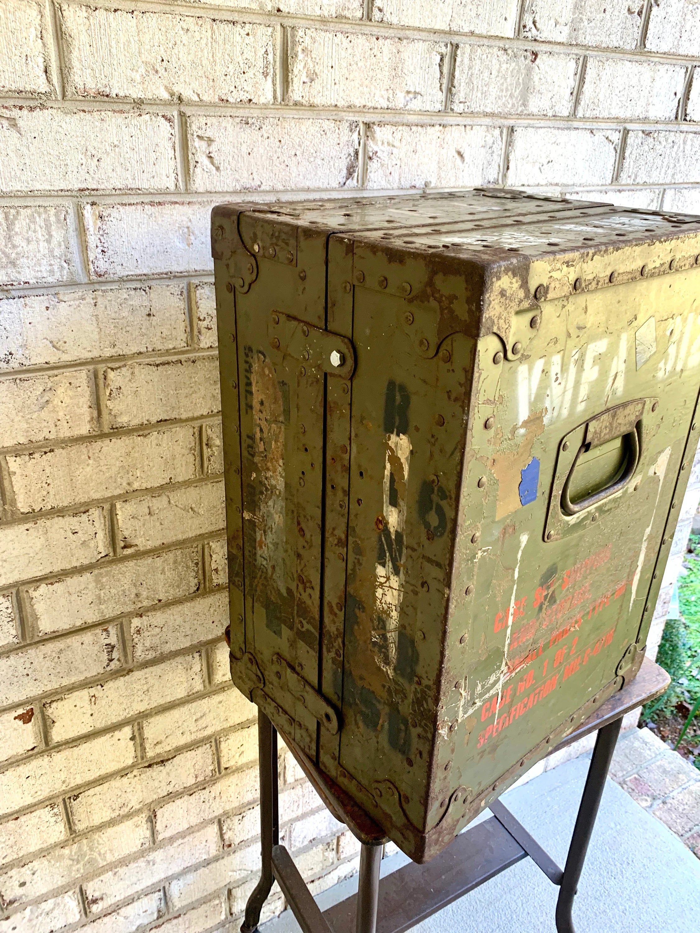 Vtg Military Storage Case | Traveling Military Parts Trunk | Military Transport Case | Rustic Storage | Parts Cabinet | Craft Storage
