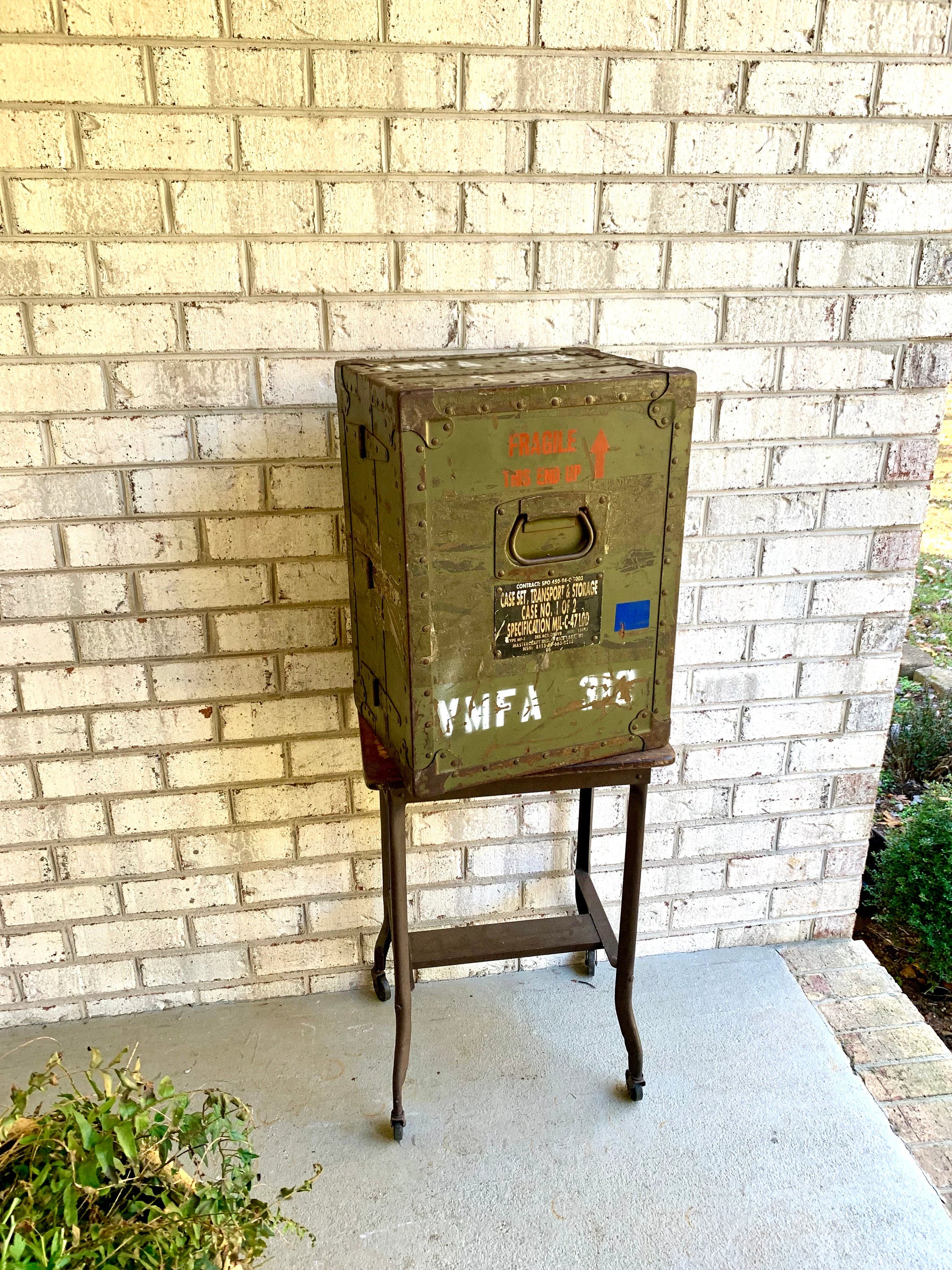 Vtg Military Storage Case | Traveling Military Parts Trunk | Military Transport Case | Rustic Storage | Parts Cabinet | Craft Storage