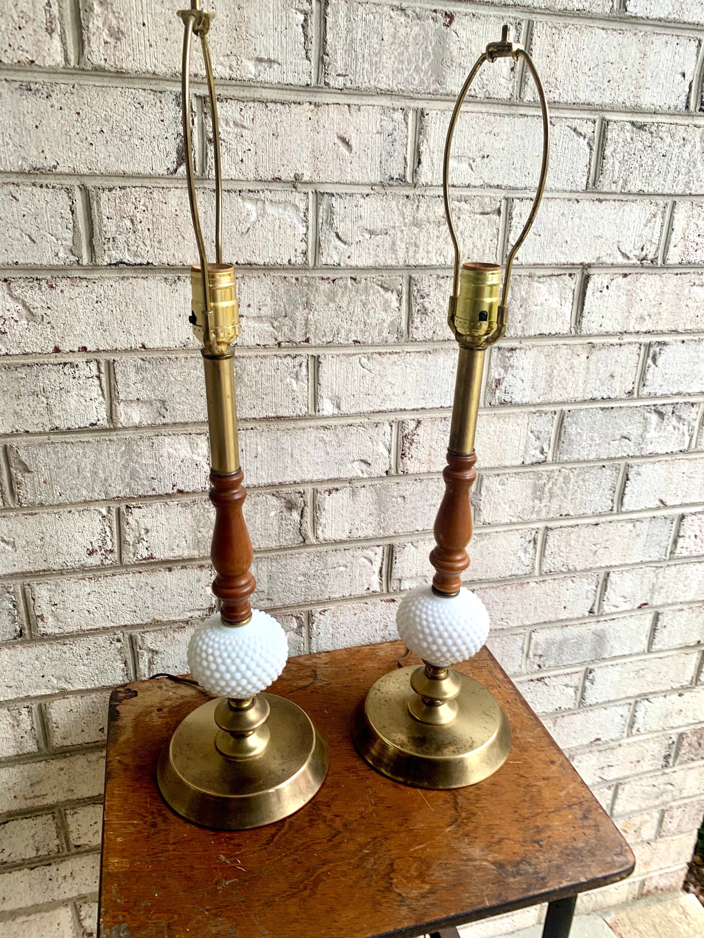 Two Matching Vintage Milk Glass Hobnail Lamps | Matching Hobnail Lamps | Matching Table Lamps | Brass and Milk Glass Hobnail lamps