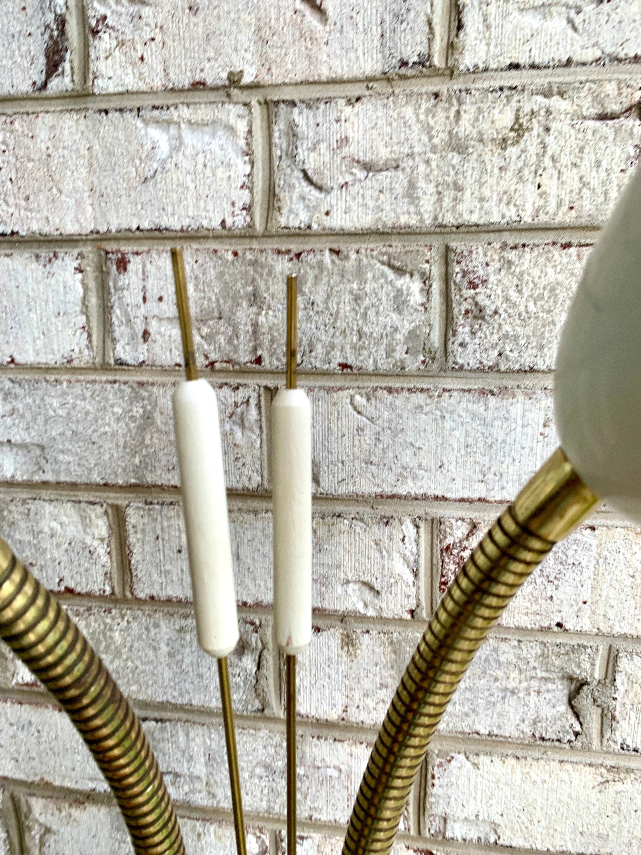 Vtg White and Gold Cattail And Calla Lily Lamp | MCM Double Gooseneck Cattail Lamp | Calla Lily Lamp