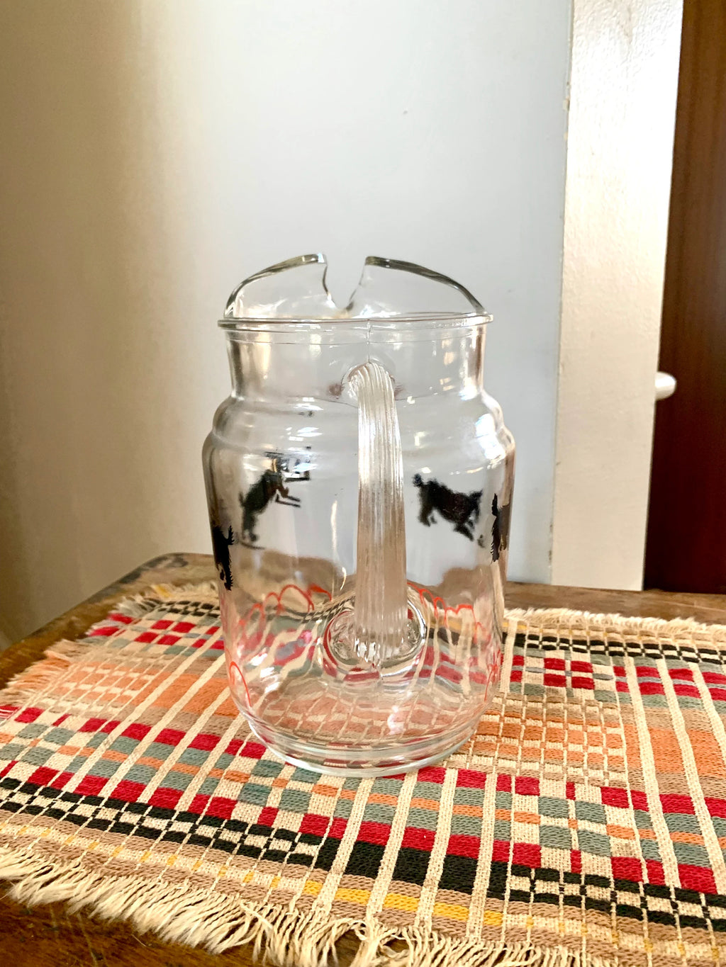 Vtg 40's Scotty Dog Pitcher | Playful Scotty Dog Drink Pitcher | 1940's Glass Drinking Pitcher