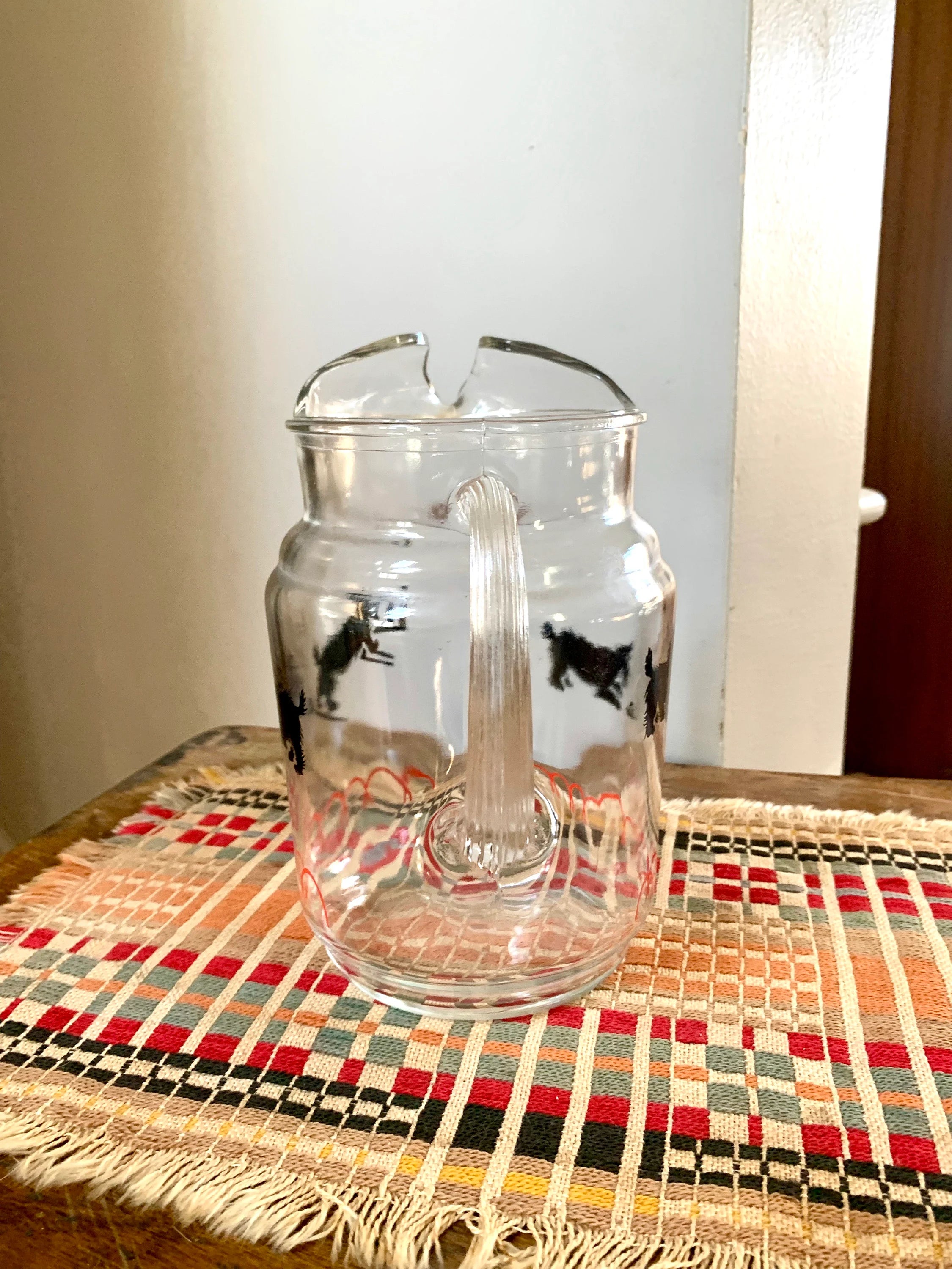 Vtg 40's Scotty Dog Pitcher | Playful Scotty Dog Drink Pitcher | 1940's Glass Drinking Pitcher