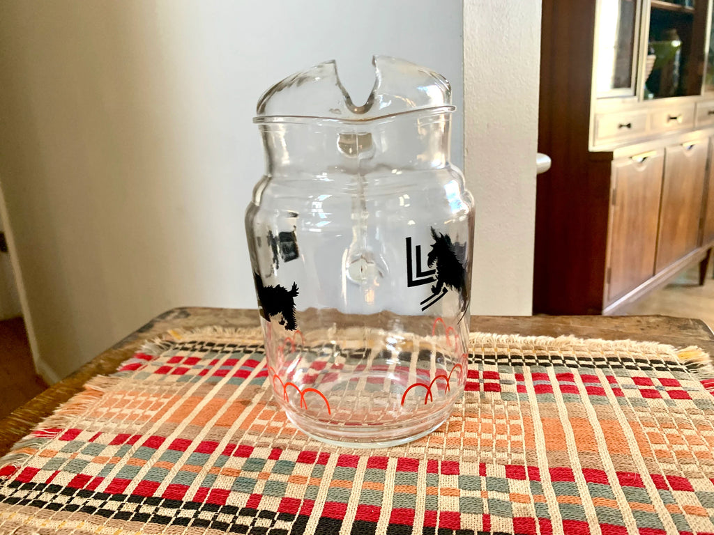 Vtg 40's Scotty Dog Pitcher | Playful Scotty Dog Drink Pitcher | 1940's Glass Drinking Pitcher