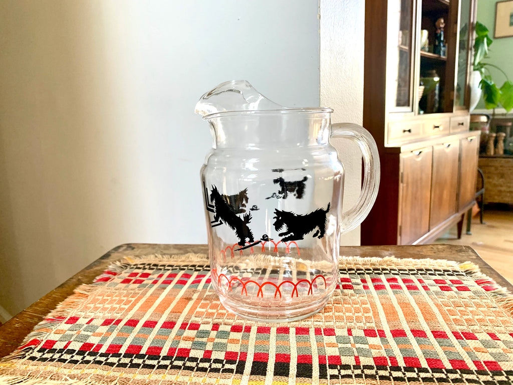 Vtg 40's Scotty Dog Pitcher | Playful Scotty Dog Drink Pitcher | 1940's Glass Drinking Pitcher