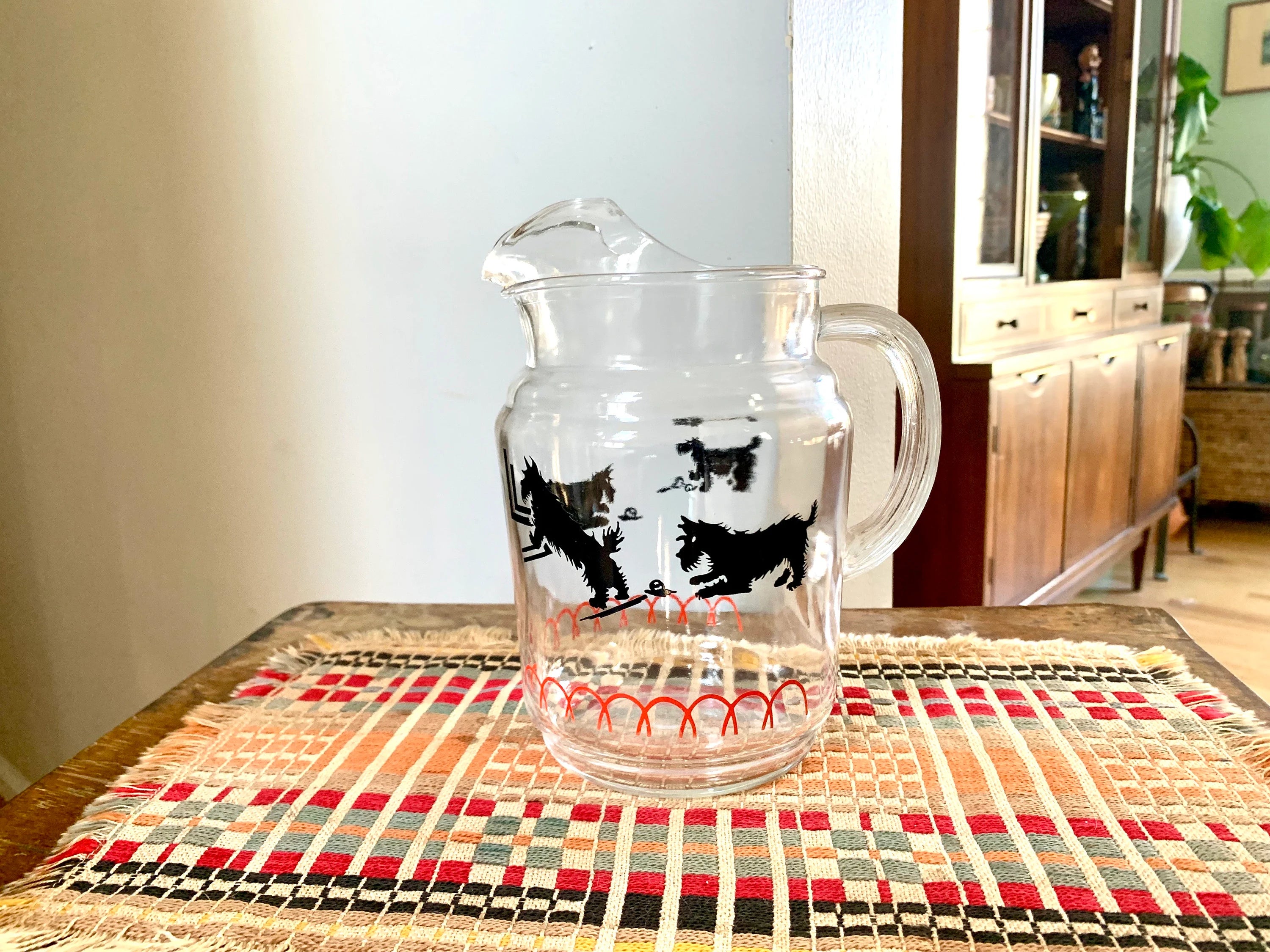 Vtg 40's Scotty Dog Pitcher | Playful Scotty Dog Drink Pitcher | 1940's Glass Drinking Pitcher