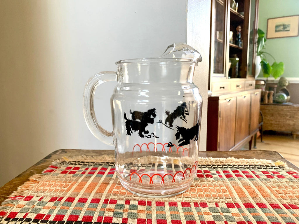 Vtg 40's Scotty Dog Pitcher | Playful Scotty Dog Drink Pitcher | 1940's Glass Drinking Pitcher