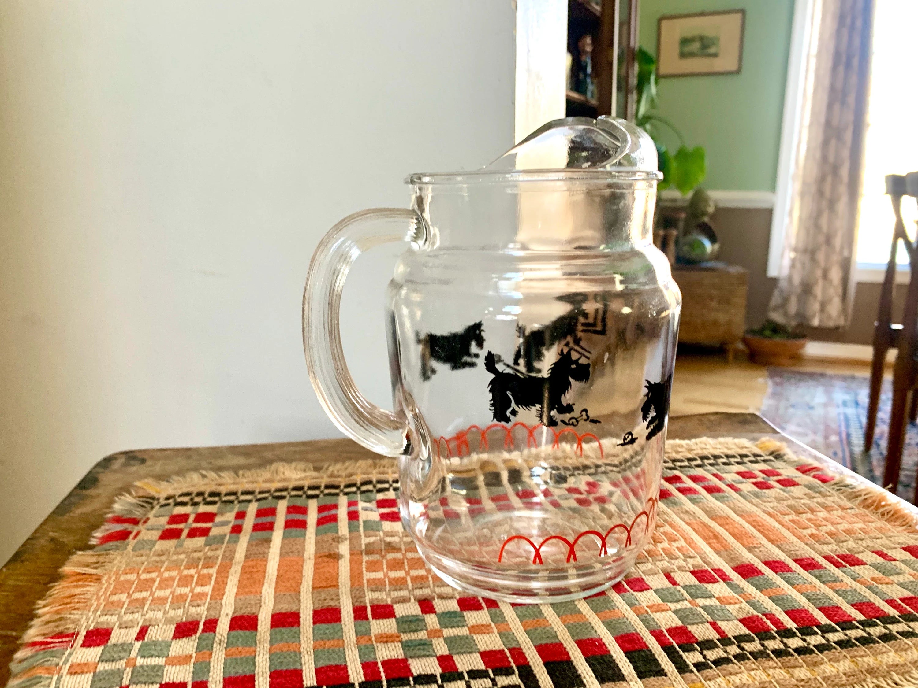 Vtg 40's Scotty Dog Pitcher | Playful Scotty Dog Drink Pitcher | 1940's Glass Drinking Pitcher