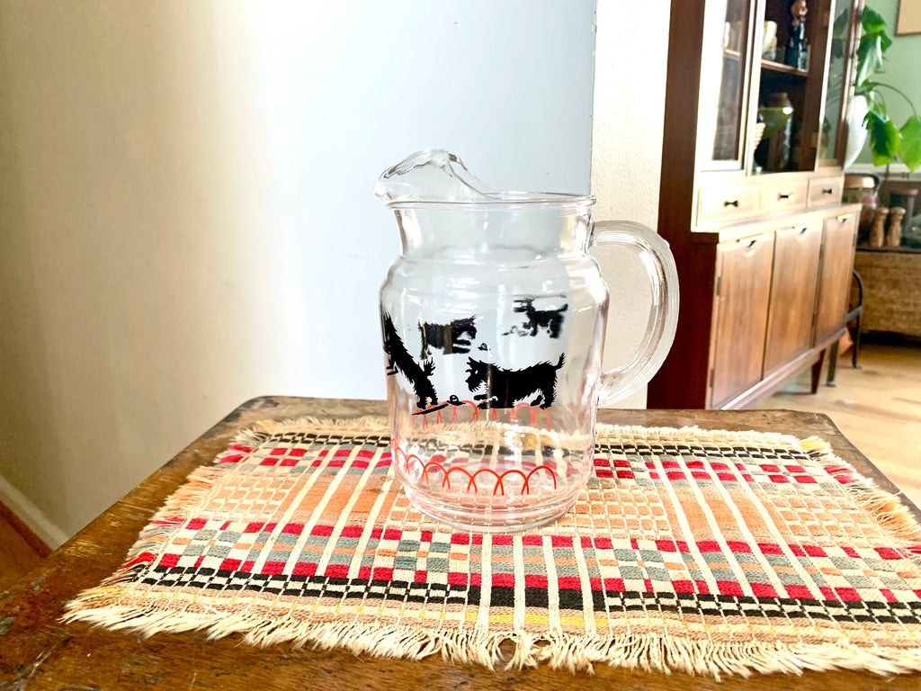 Vtg 40's Scotty Dog Pitcher | Playful Scotty Dog Drink Pitcher | 1940's Glass Drinking Pitcher