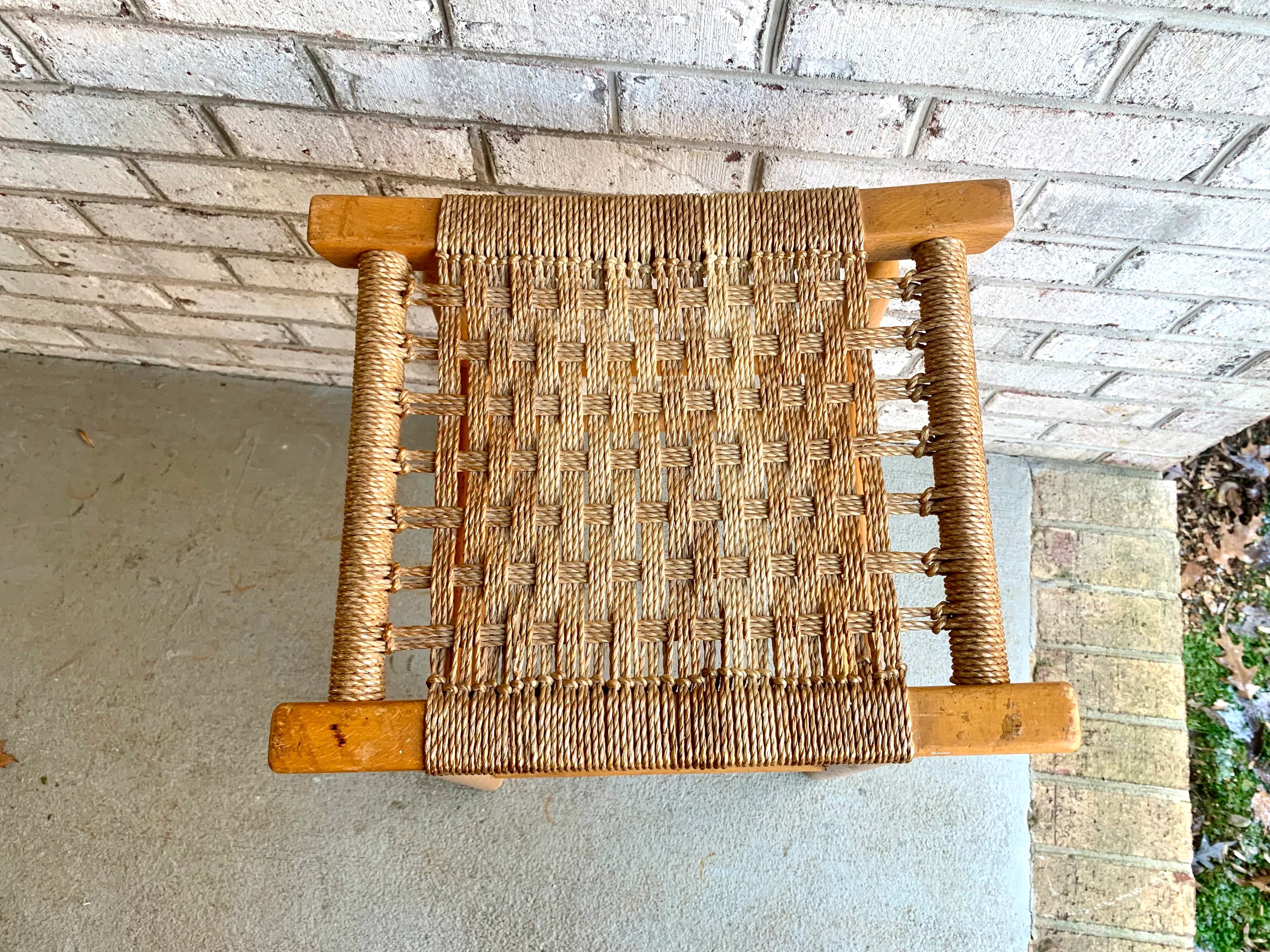 A Tall Rush Bottom Bar Stool | Wooden Rush Stool | French Style Wooden Stool | Woven Top Bar Stool
