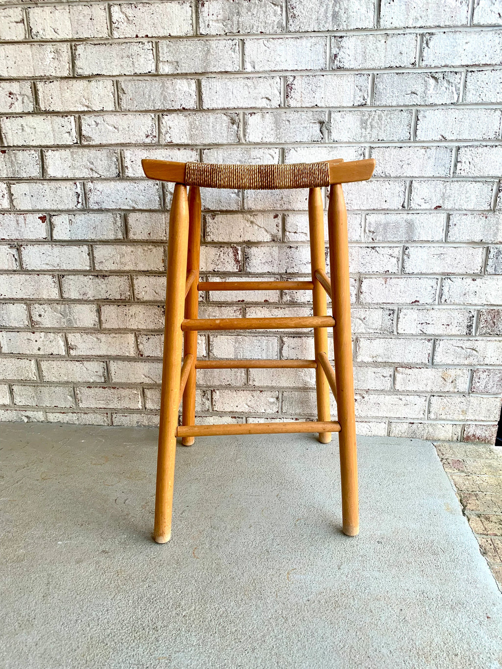 A Tall Rush Bottom Bar Stool | Wooden Rush Stool | French Style Wooden Stool | Woven Top Bar Stool