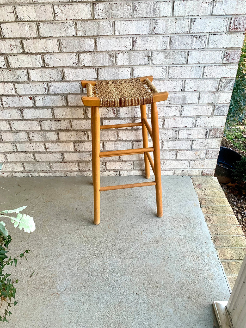 A Tall Rush Bottom Bar Stool | Wooden Rush Stool | French Style Wooden Stool | Woven Top Bar Stool
