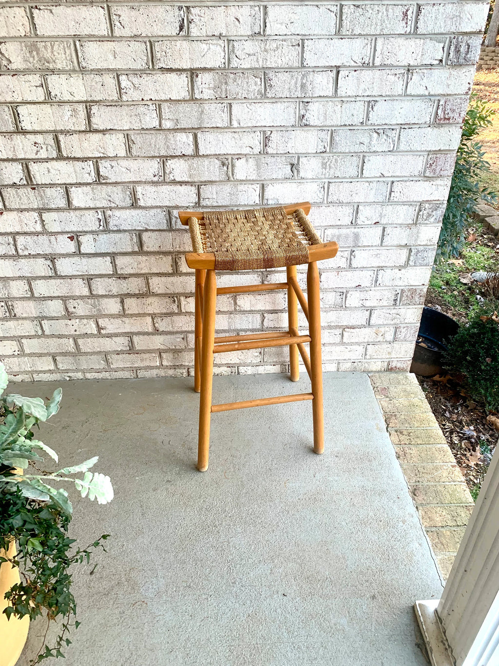 A Tall Rush Bottom Bar Stool | Wooden Rush Stool | French Style Wooden Stool | Woven Top Bar Stool