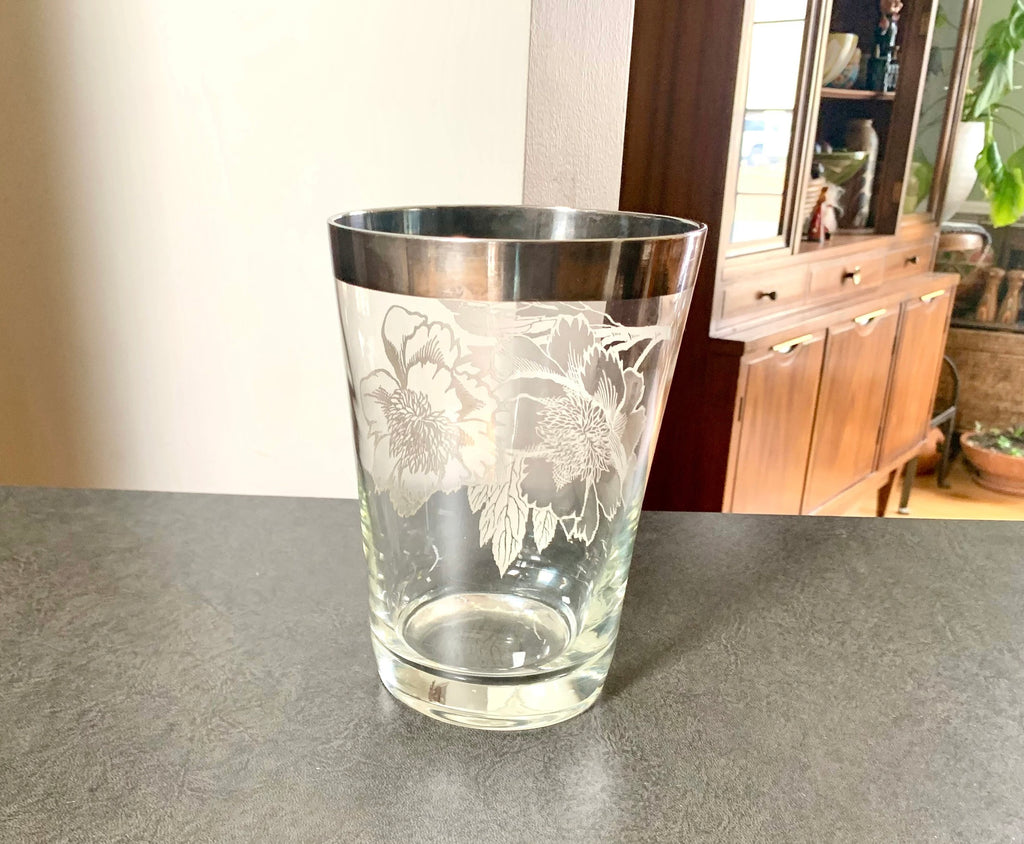 Vtg Sterling Silver Overlay Vase | MCM Silver Overlay Glass Ice Bucket | Rockwell Floral Silver Vase | MCM Barware