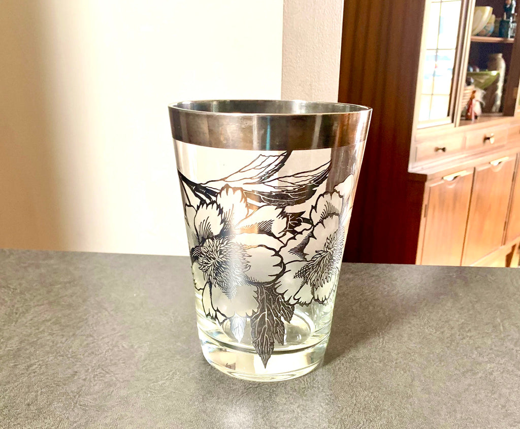 Vtg Sterling Silver Overlay Vase | MCM Silver Overlay Glass Ice Bucket | Rockwell Floral Silver Vase | MCM Barware