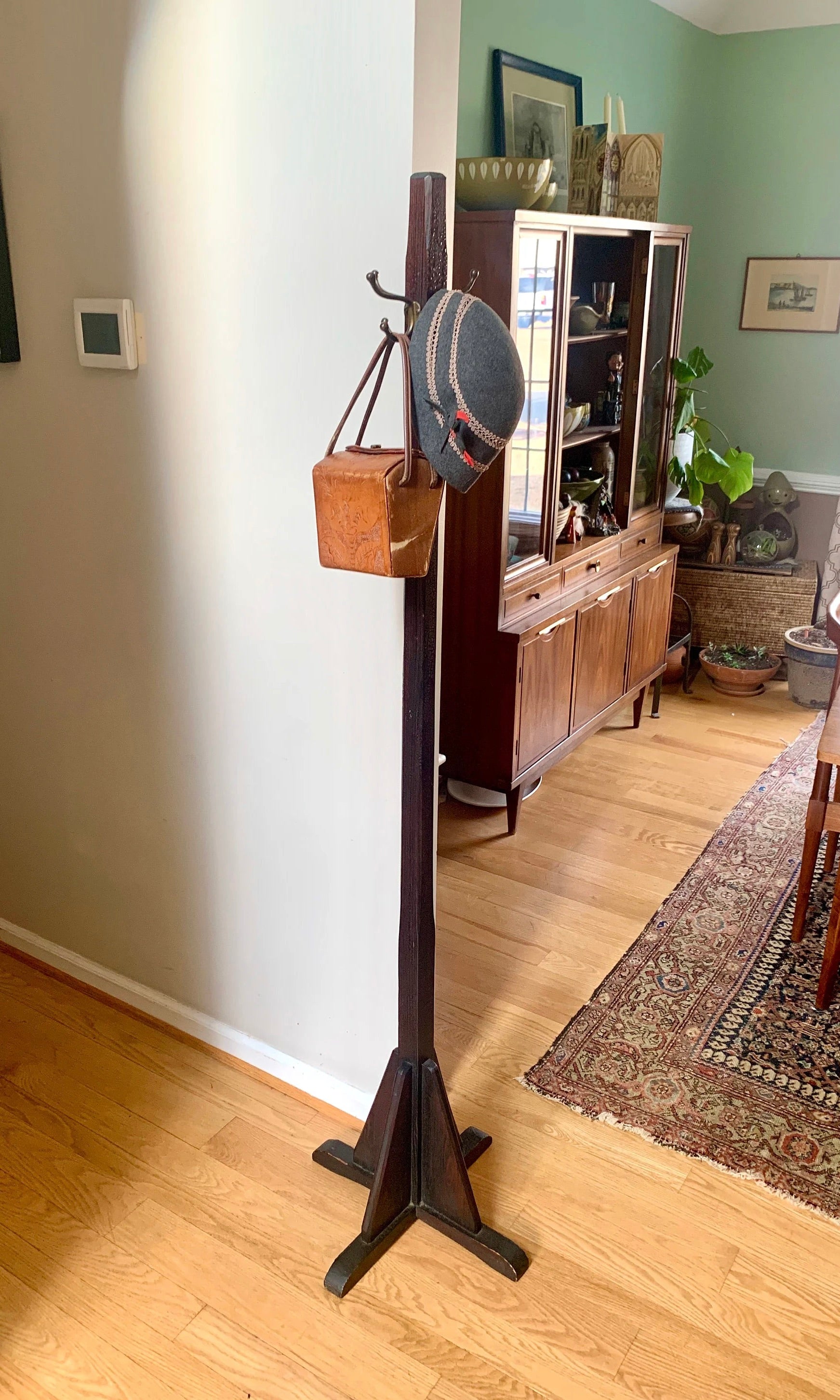 Vtg Wood Coat Rack | Wooden Coat Stand | Arts and Craft Style Hall Tree | Mission Style Coat Hanger | Wooden Hat Rack | Antique Hall Tree