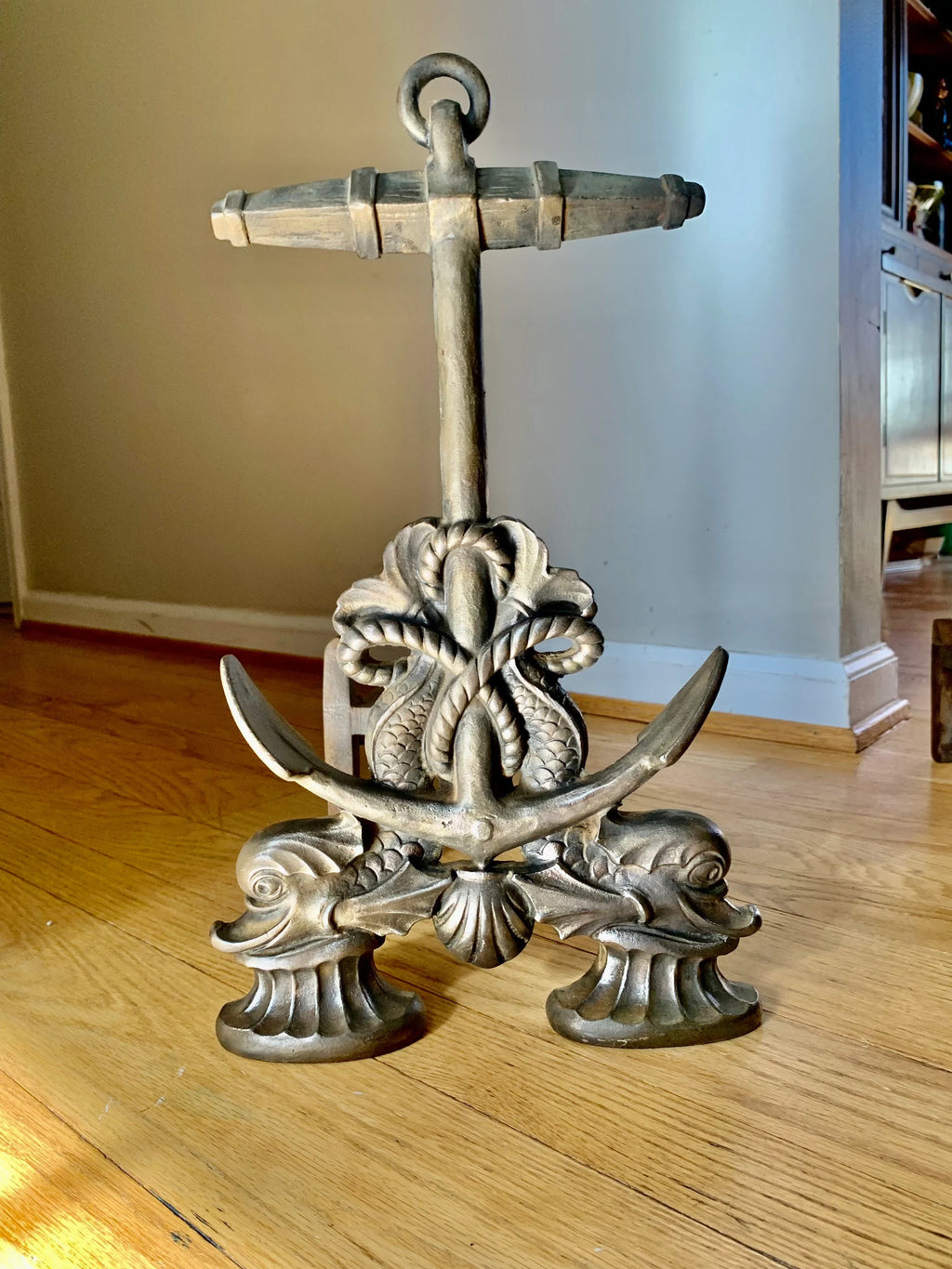 Vtg Howes Brass Anchor Andirons | Brass Decorative Sea Serpent Anchor Andirons | Nautical Themed Andirons | Mid Century Nautical Decor
