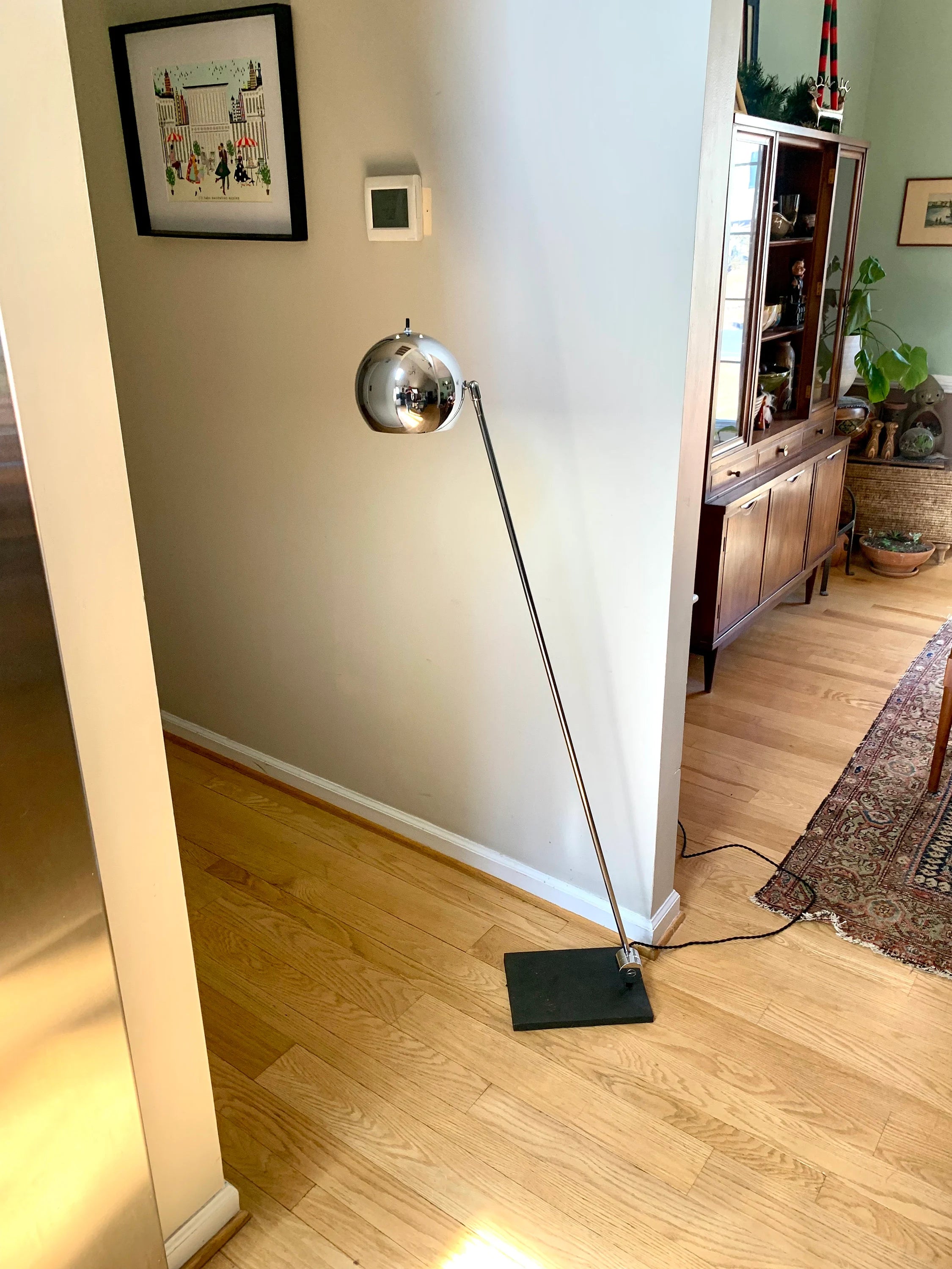 MCM Robert Sonneman Articulating Chrome Orb Floor Lamp | R. Sonneman Adjustable Mid Century Modernist Floor Lamp | Eyeball Floor Lamp