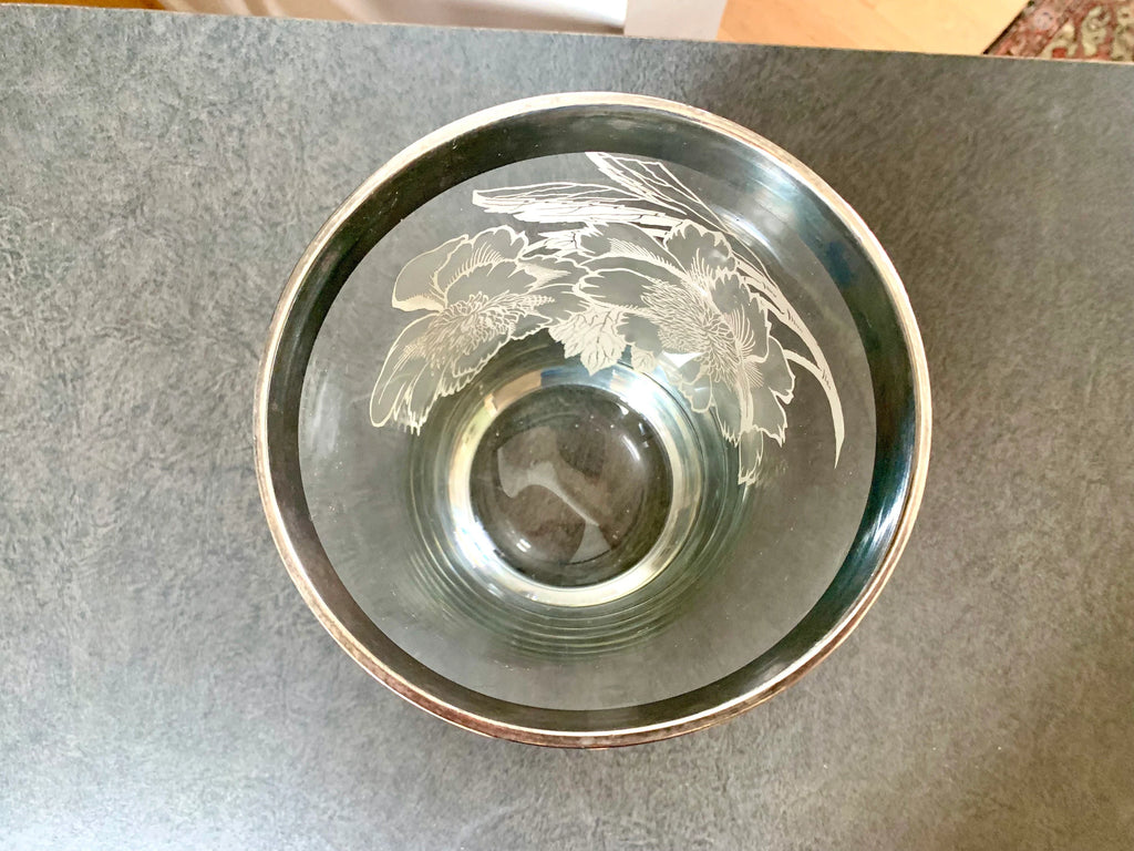 Vtg Sterling Silver Overlay Vase | MCM Silver Overlay Glass Ice Bucket | Rockwell Floral Silver Vase | MCM Barware