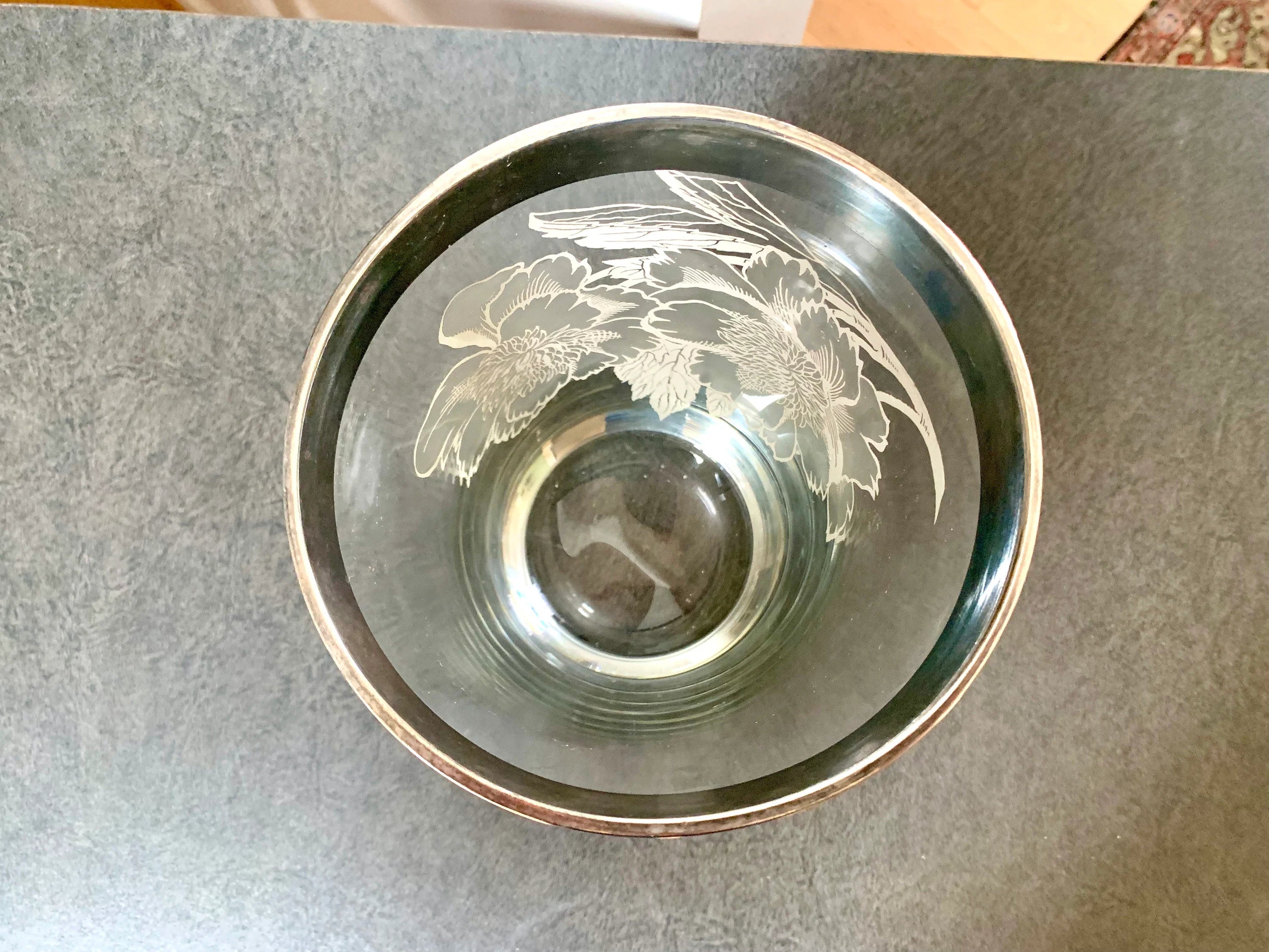 Vtg Sterling Silver Overlay Vase | MCM Silver Overlay Glass Ice Bucket | Rockwell Floral Silver Vase | MCM Barware