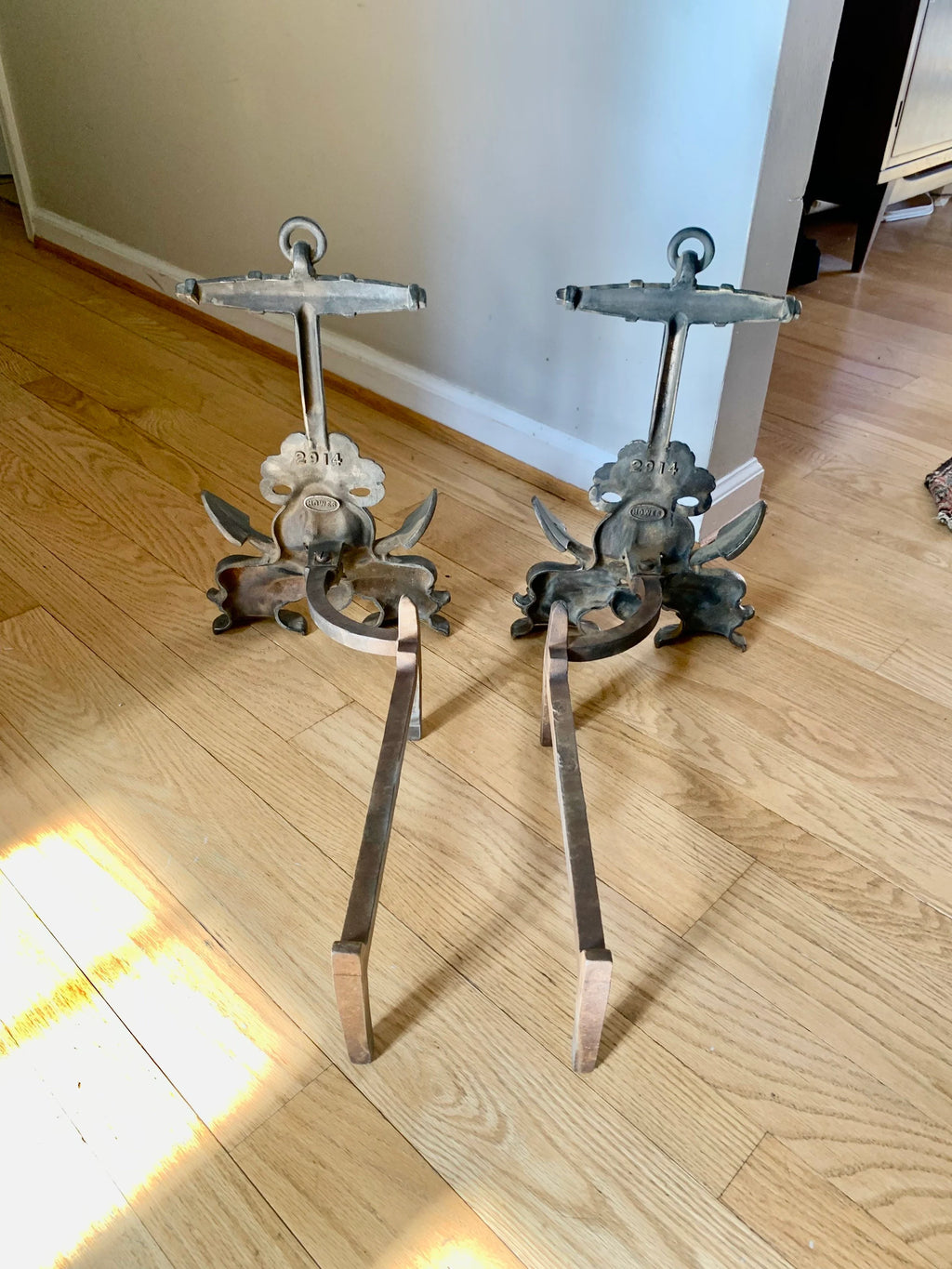 Vtg Howes Brass Anchor Andirons | Brass Decorative Sea Serpent Anchor Andirons | Nautical Themed Andirons | Mid Century Nautical Decor