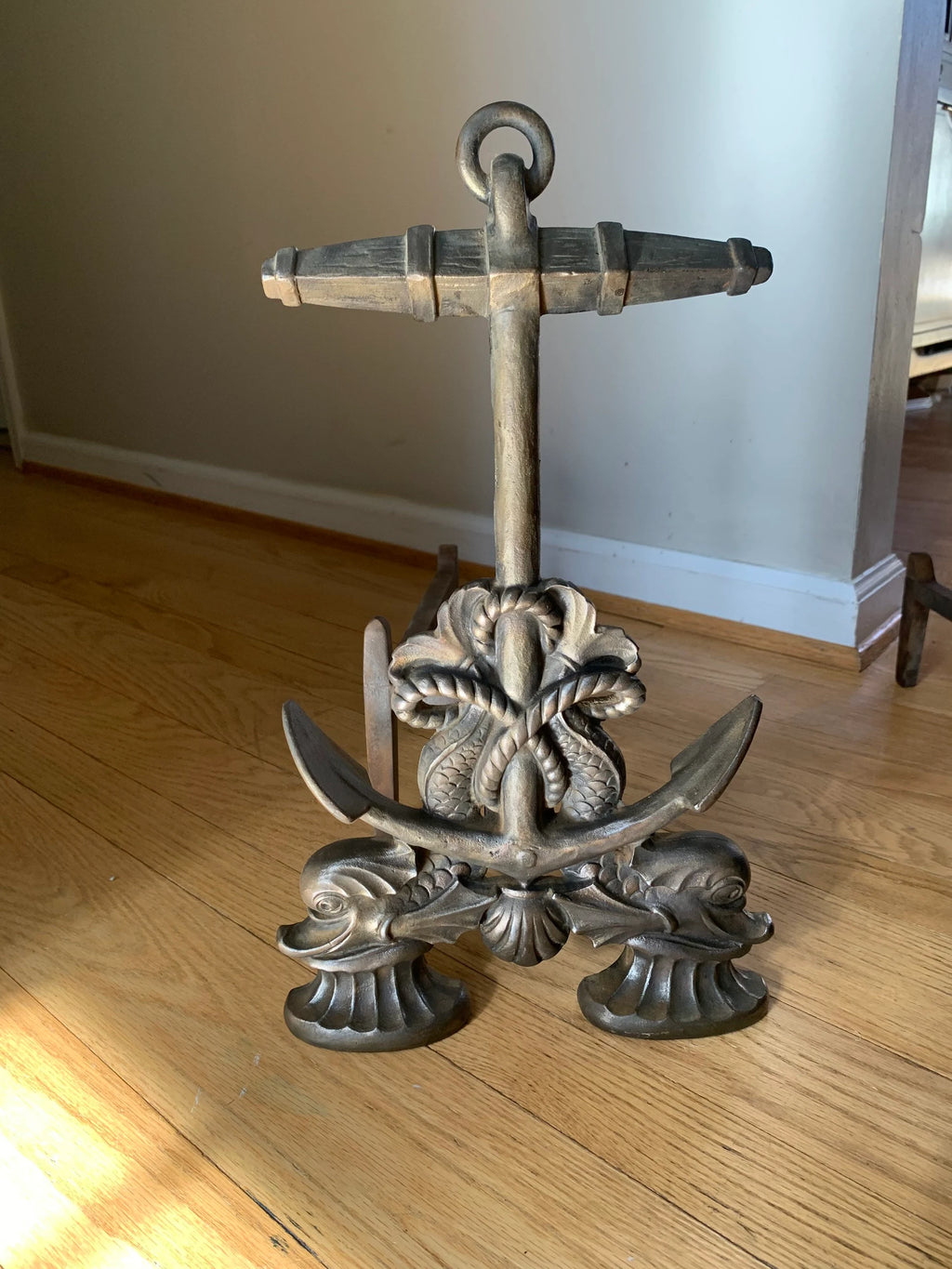 Vtg Howes Brass Anchor Andirons | Brass Decorative Sea Serpent Anchor Andirons | Nautical Themed Andirons | Mid Century Nautical Decor