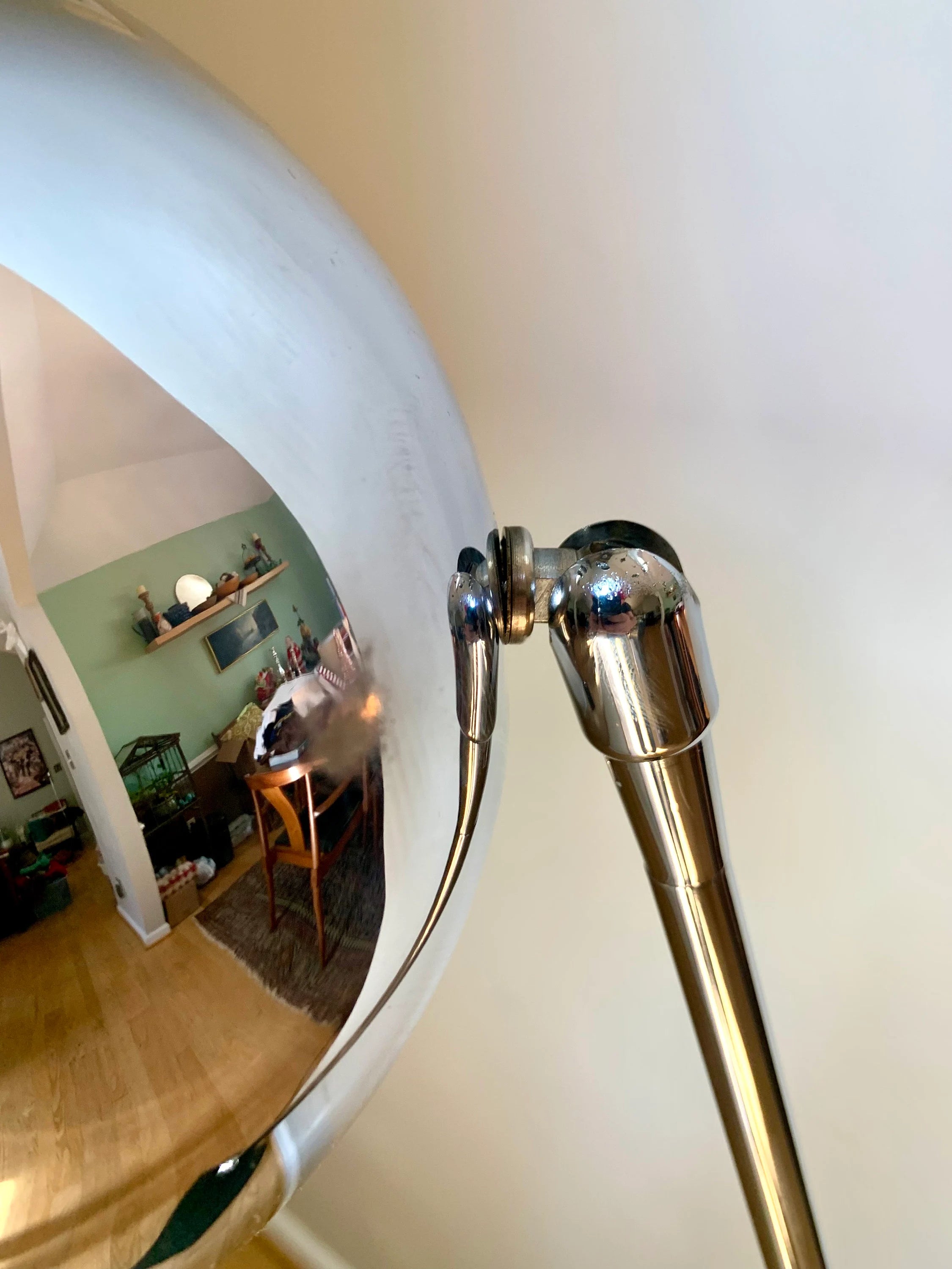 MCM Robert Sonneman Articulating Chrome Orb Floor Lamp | R. Sonneman Adjustable Mid Century Modernist Floor Lamp | Eyeball Floor Lamp