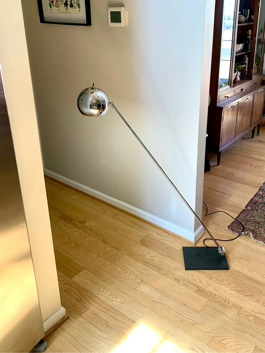 MCM Robert Sonneman Articulating Chrome Orb Floor Lamp | R. Sonneman Adjustable Mid Century Modernist Floor Lamp | Eyeball Floor Lamp