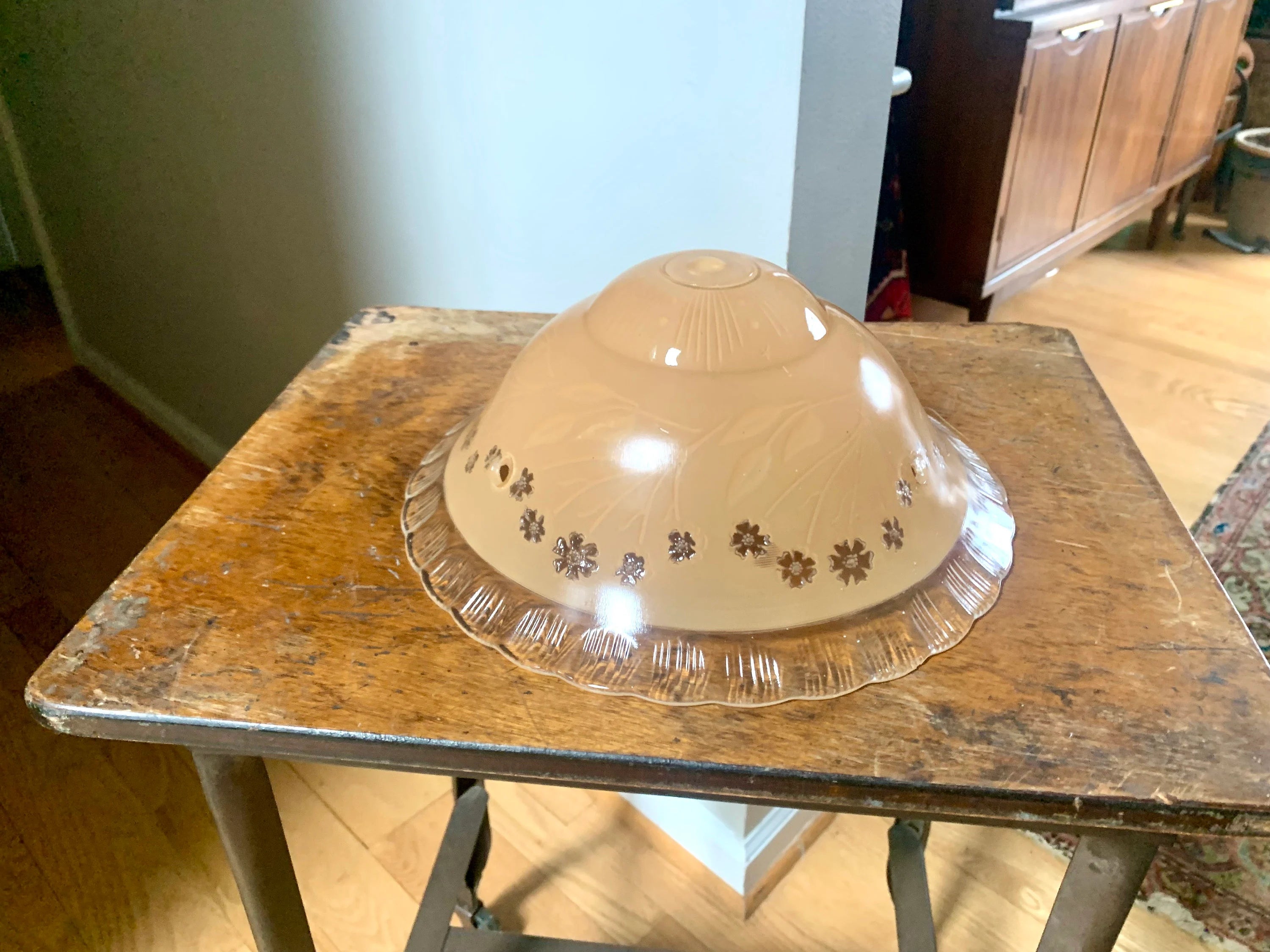 Vintage Floral Ceiling Light Glass Globe| Beige Ceiling Light Glass Shade | Floral Designed Light Globe | Frosted Beige Glass Light Shade