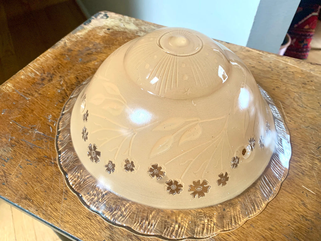 Vintage Floral Ceiling Light Glass Globe| Beige Ceiling Light Glass Shade | Floral Designed Light Globe | Frosted Beige Glass Light Shade