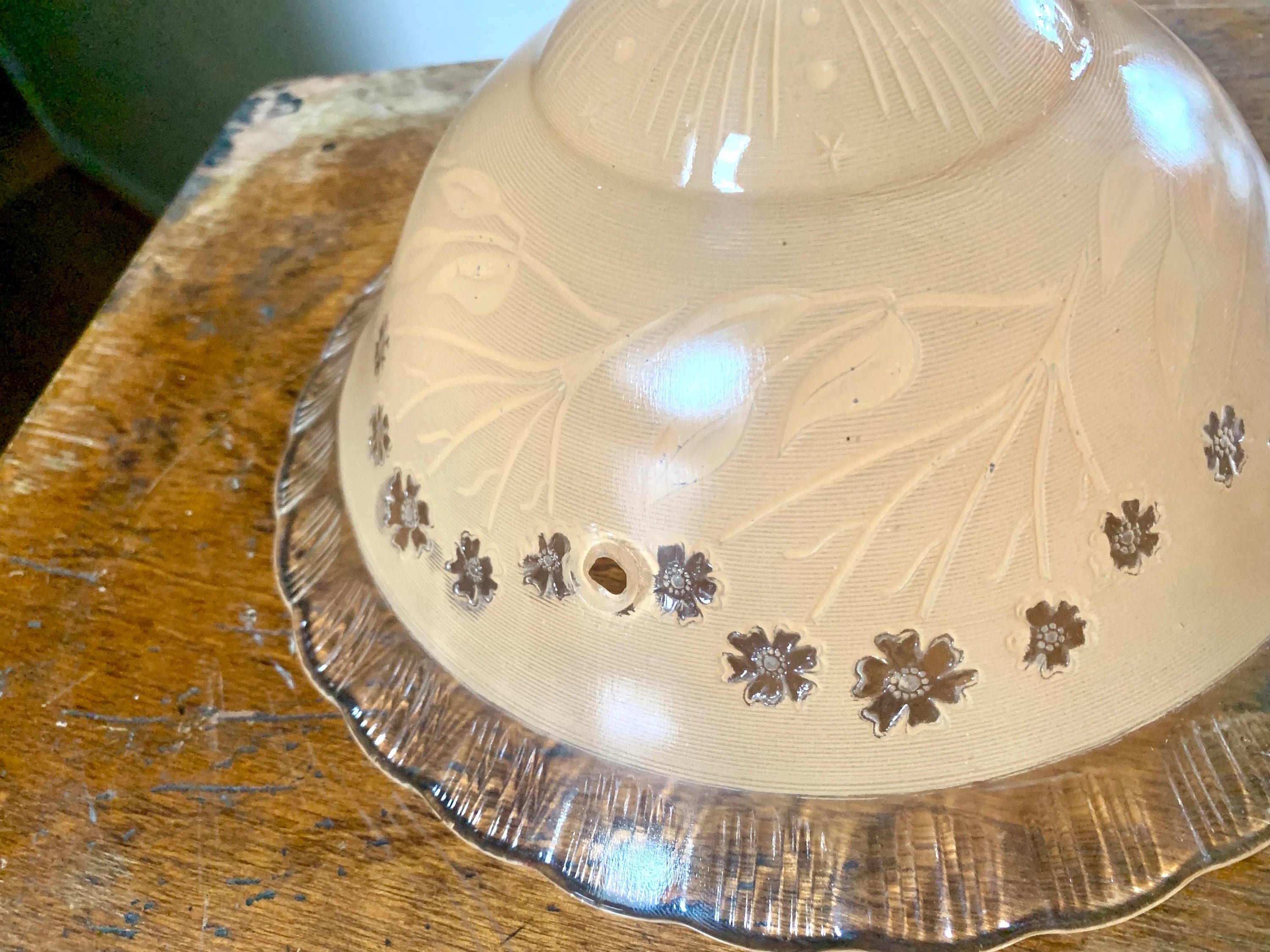 Vintage Floral Ceiling Light Glass Globe| Beige Ceiling Light Glass Shade | Floral Designed Light Globe | Frosted Beige Glass Light Shade