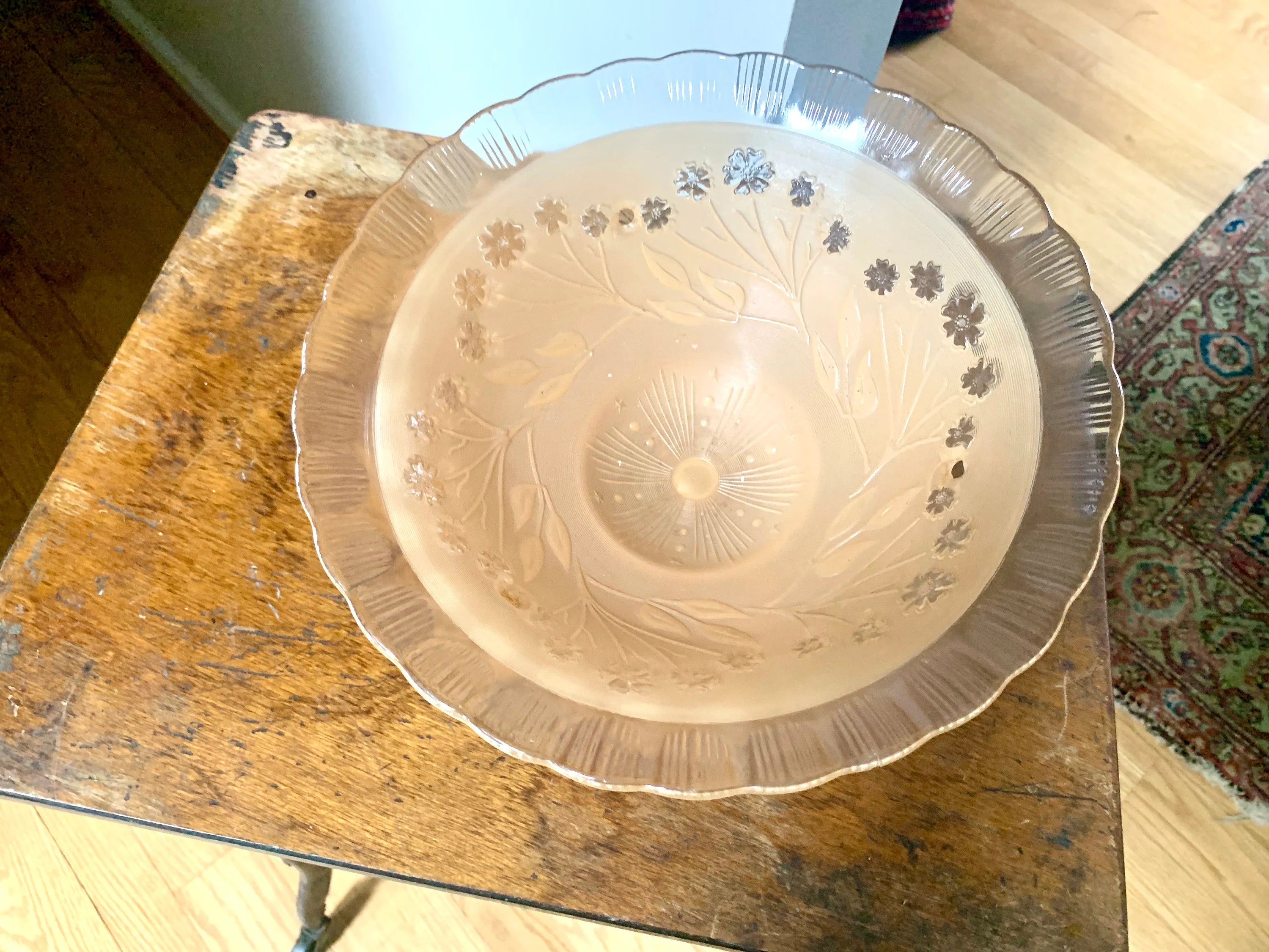 Vintage Floral Ceiling Light Glass Globe| Beige Ceiling Light Glass Shade | Floral Designed Light Globe | Frosted Beige Glass Light Shade