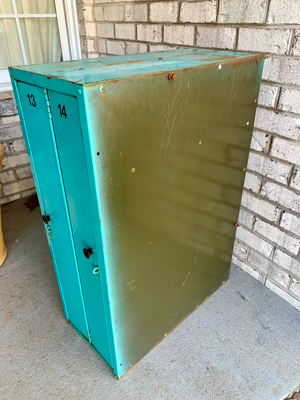 Distressed Small Lockers | Vintage Turquoise School Locker | Two Door Locker | Double Door Metal Locker | Rustic Lockers | 4 Available