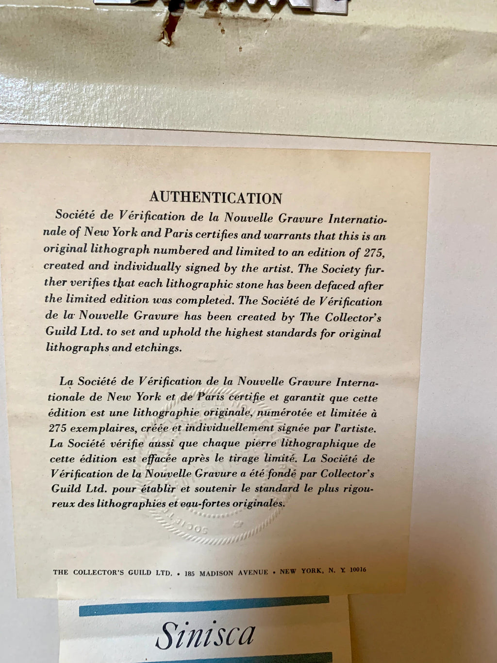 Vintage Mario Sinisca Limited Lithograph | Sinisca Signed Art | Framed Authenticated Sinisca Lithograph | MCM Art | Italian Art