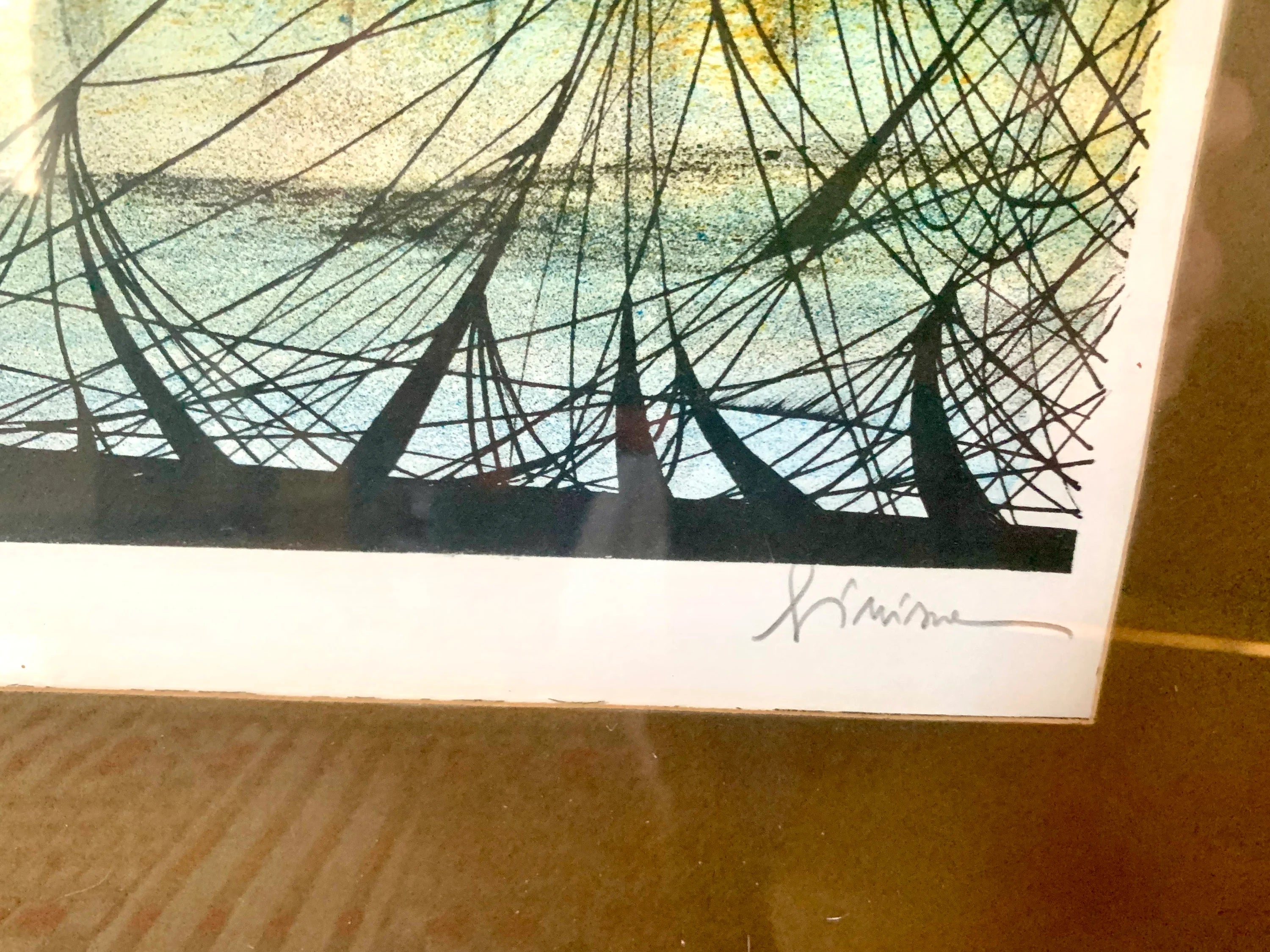 Vintage Mario Sinisca Limited Lithograph | Sinisca Signed Art | Framed Authenticated Sinisca Lithograph | MCM Art | Italian Art