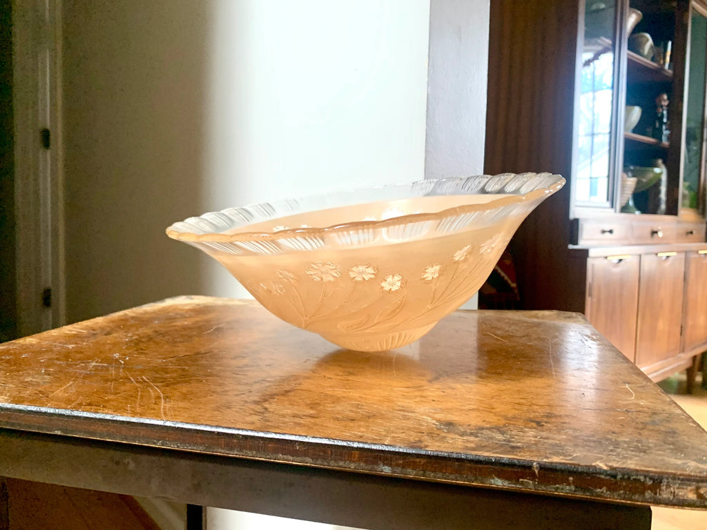 Vintage Floral Ceiling Light Glass Globe| Beige Ceiling Light Glass Shade | Floral Designed Light Globe | Frosted Beige Glass Light Shade