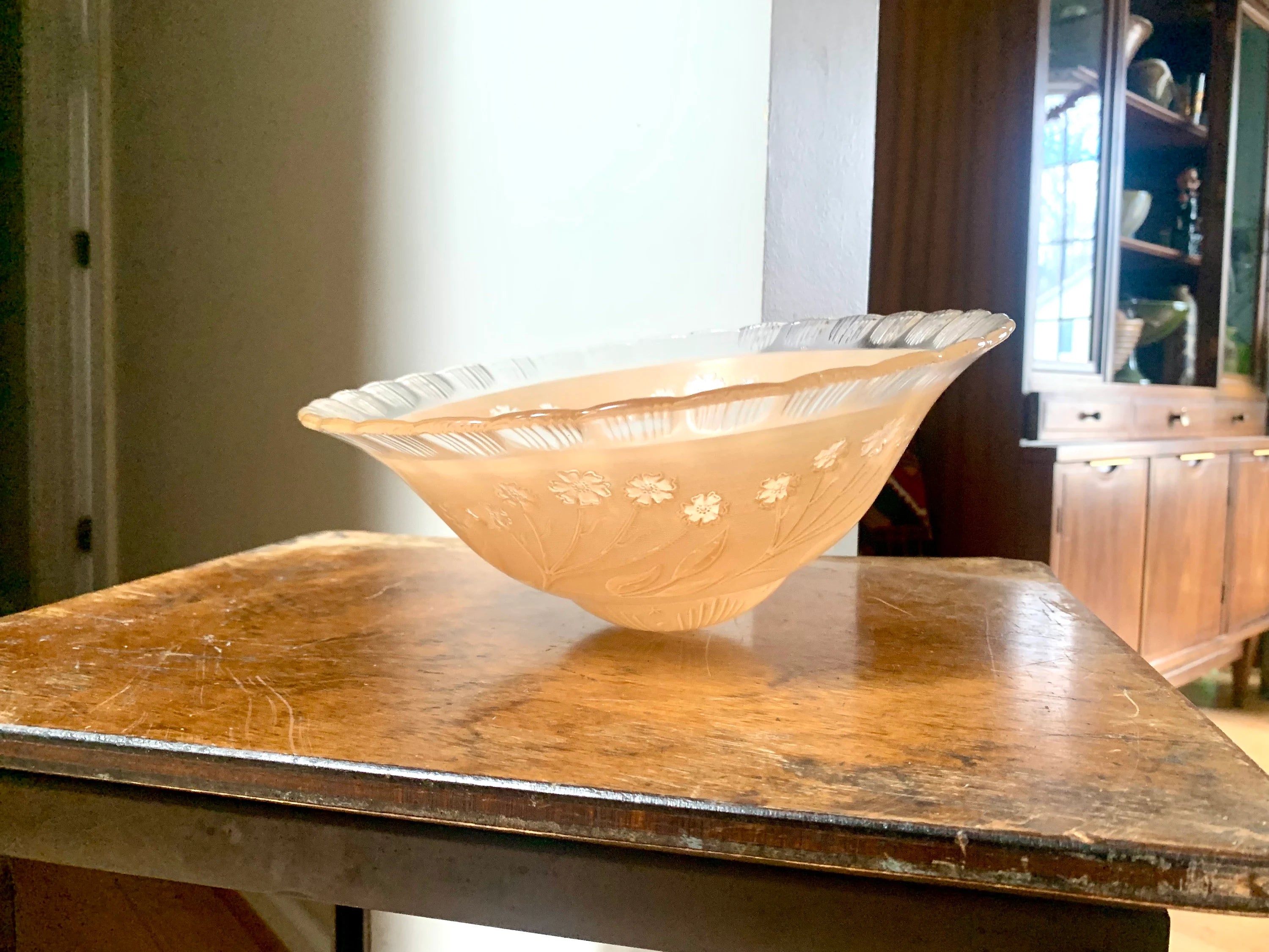 Vintage Floral Ceiling Light Glass Globe| Beige Ceiling Light Glass Shade | Floral Designed Light Globe | Frosted Beige Glass Light Shade