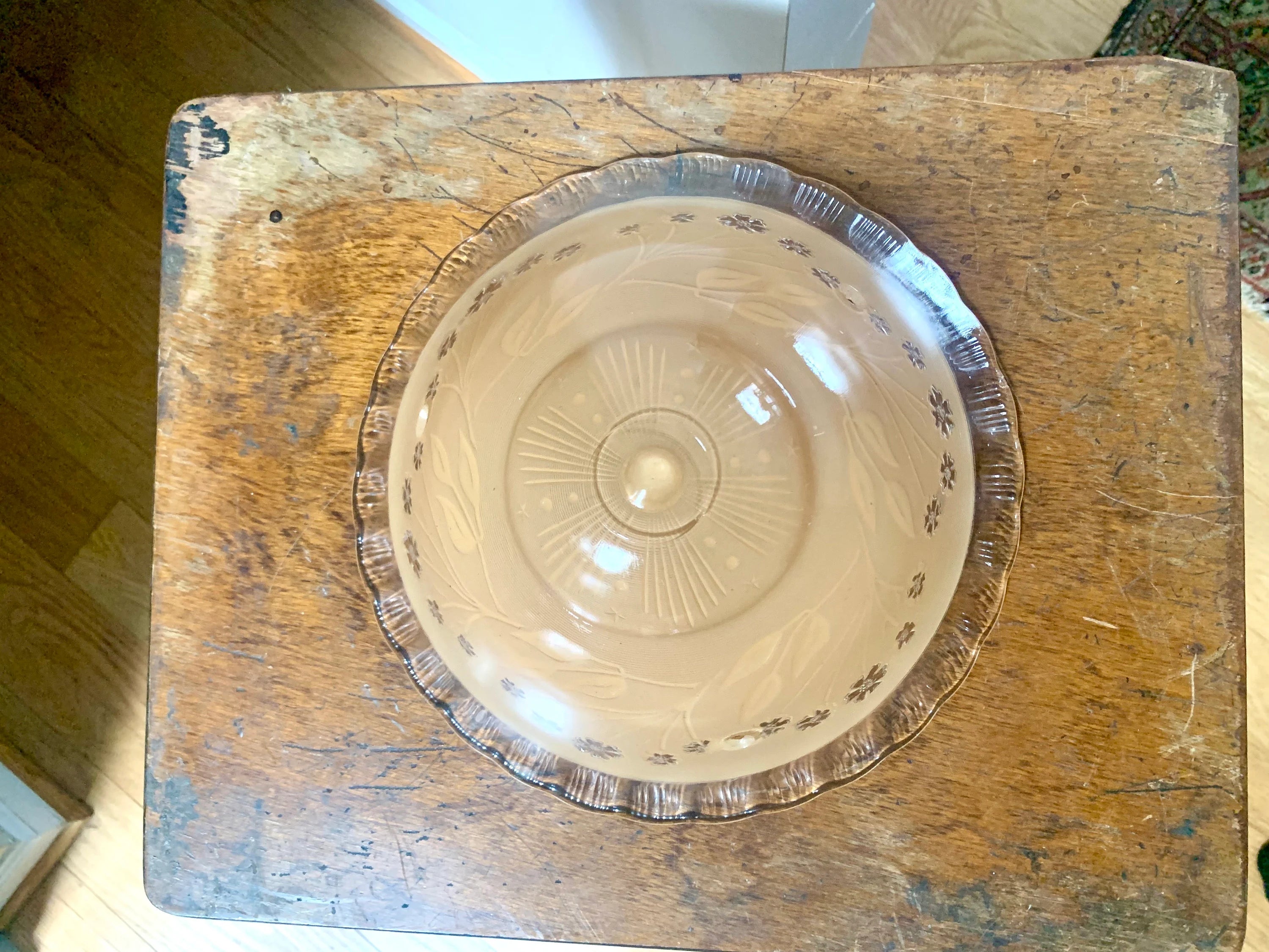 Vintage Floral Ceiling Light Glass Globe| Beige Ceiling Light Glass Shade | Floral Designed Light Globe | Frosted Beige Glass Light Shade