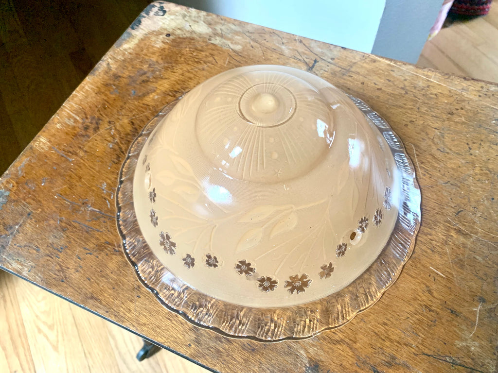 Vintage Floral Ceiling Light Glass Globe| Beige Ceiling Light Glass Shade | Floral Designed Light Globe | Frosted Beige Glass Light Shade