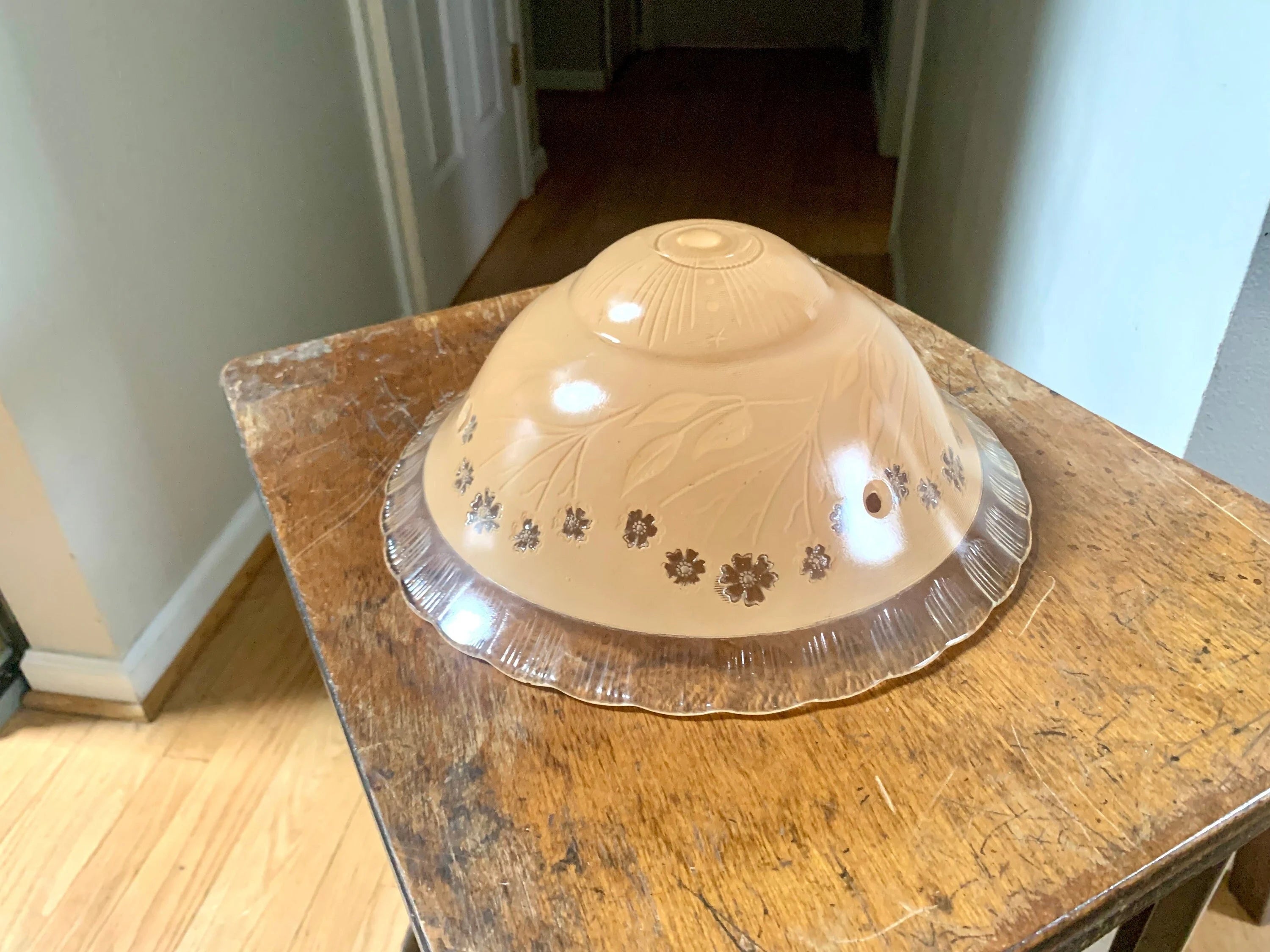 Vintage Floral Ceiling Light Glass Globe| Beige Ceiling Light Glass Shade | Floral Designed Light Globe | Frosted Beige Glass Light Shade