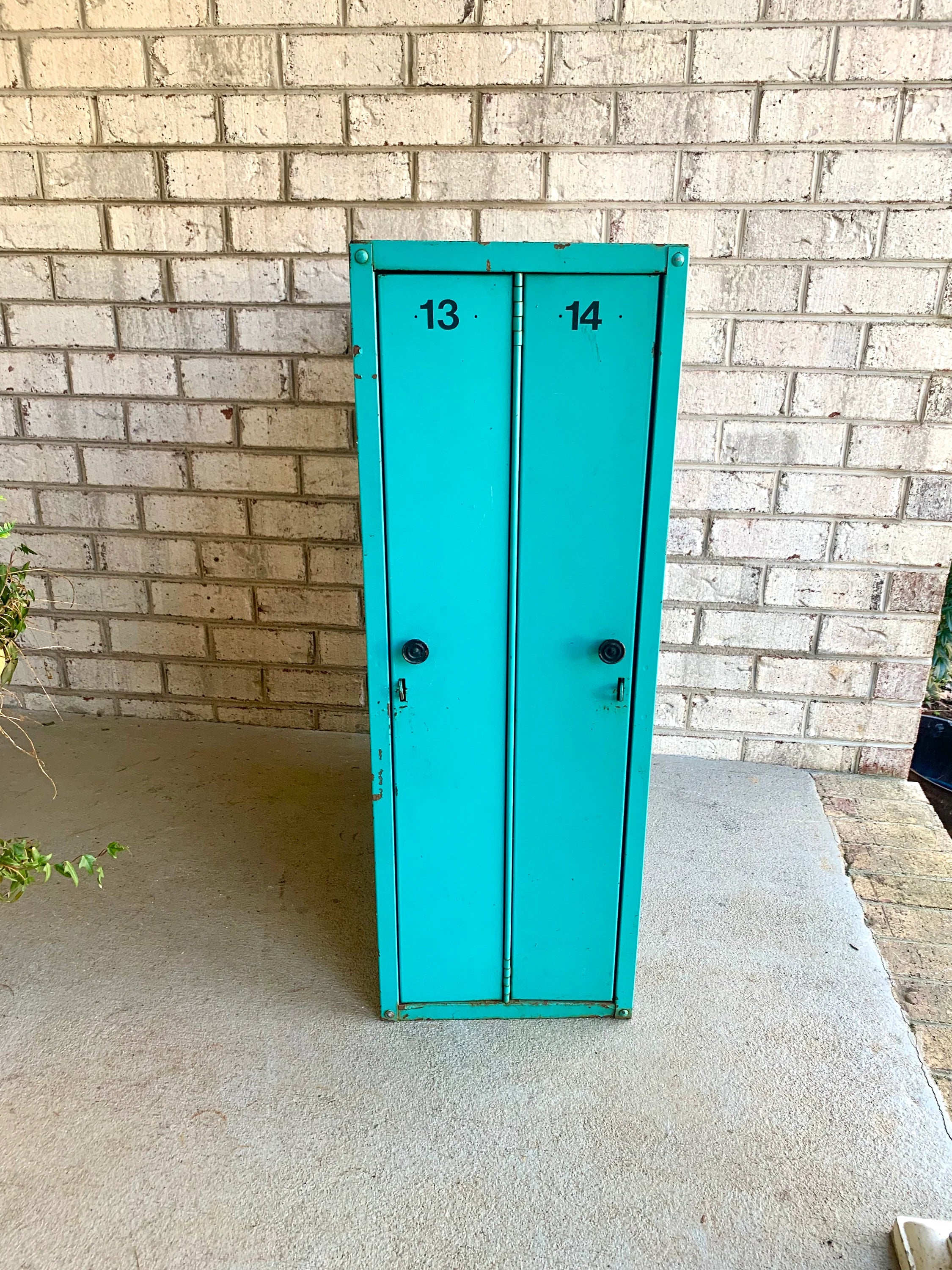 Distressed Small Lockers | Vintage Turquoise School Locker | Two Door Locker | Double Door Metal Locker | Rustic Lockers | 4 Available