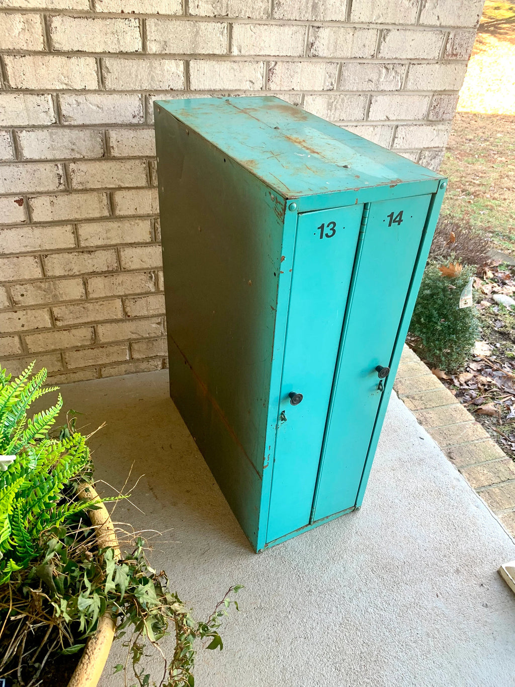 Distressed Small Lockers | Vintage Turquoise School Locker | Two Door Locker | Double Door Metal Locker | Rustic Lockers | 4 Available