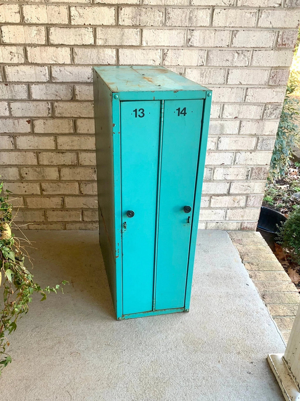 Distressed Small Lockers | Vintage Turquoise School Locker | Two Door Locker | Double Door Metal Locker | Rustic Lockers | 4 Available