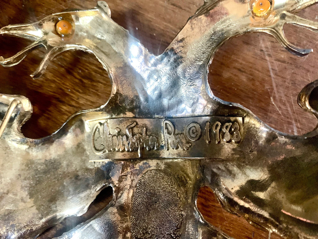 1983 Christopher Ross Eagle Belt Buckle | 24k Gold Plated Massive Belt Buckle and Purple Snake Skin Belt| Gold Eagle Statement Piece