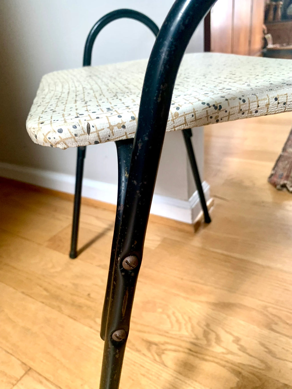 MCM Vinyl Stool | Vintage MCM Foot Stool | Rustic Black Metal Stool | Vintage Kitchen Stool