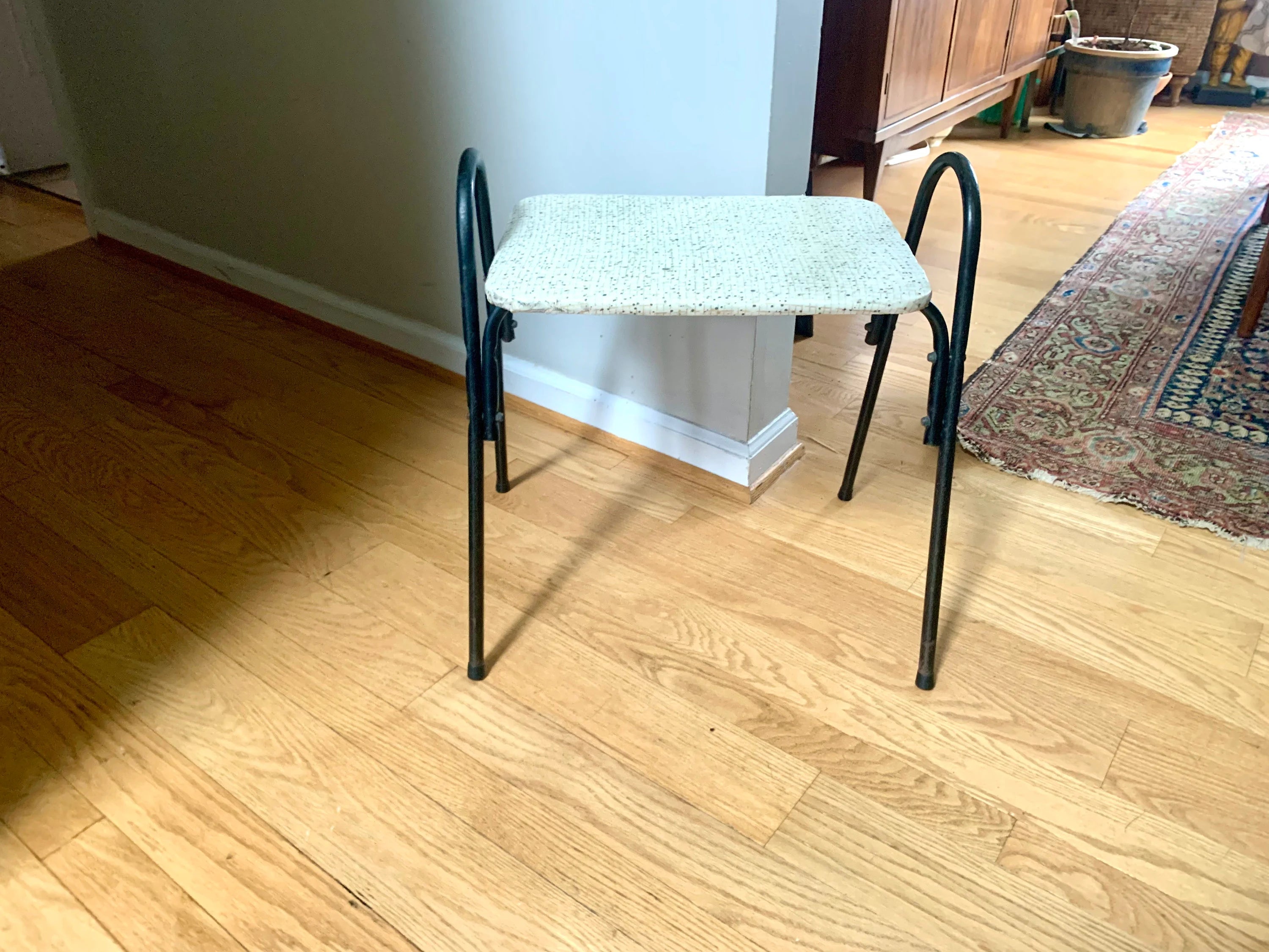 MCM Vinyl Stool | Vintage MCM Foot Stool | Rustic Black Metal Stool | Vintage Kitchen Stool