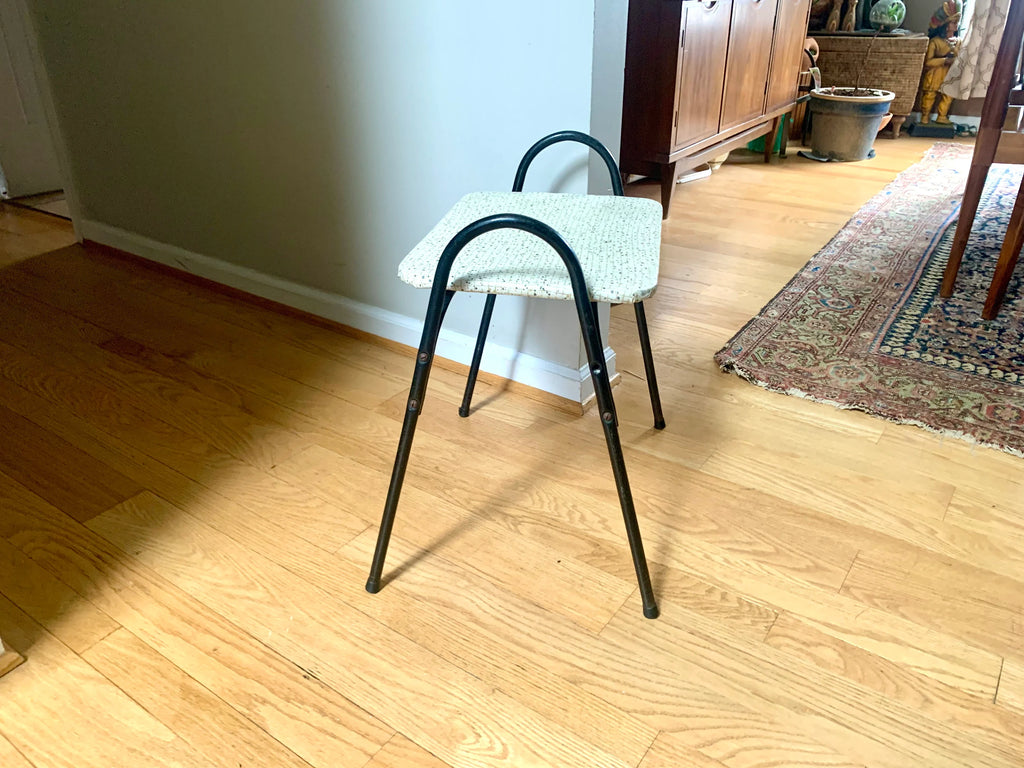 MCM Vinyl Stool | Vintage MCM Foot Stool | Rustic Black Metal Stool | Vintage Kitchen Stool