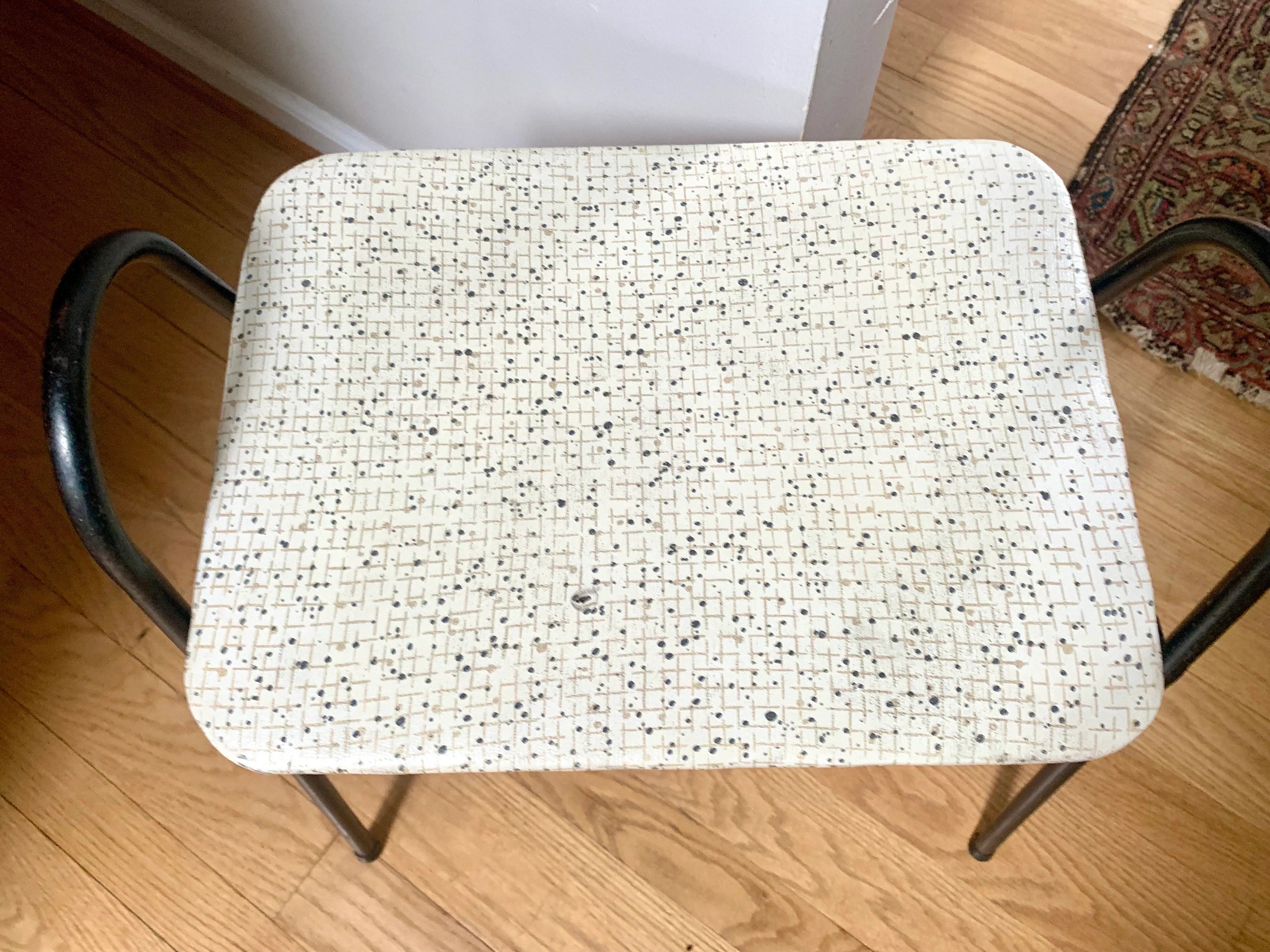 MCM Vinyl Stool | Vintage MCM Foot Stool | Rustic Black Metal Stool | Vintage Kitchen Stool