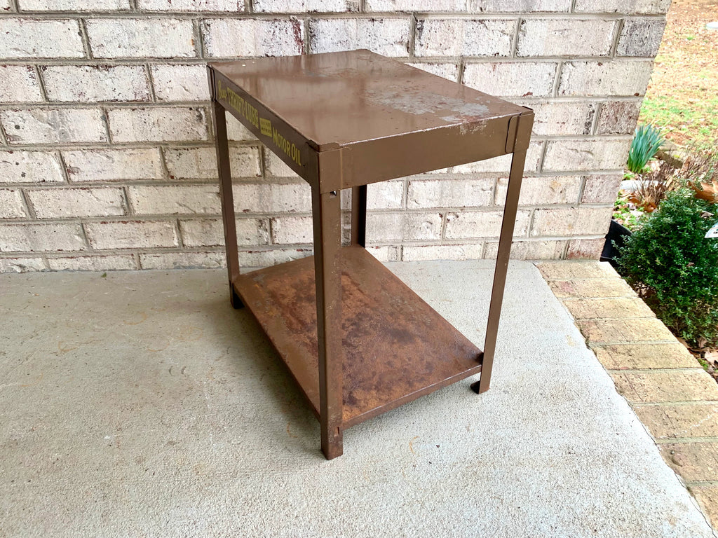 Metal Oil Advertisement Stand | Vintage Metal Thrift Oil Display Stand | Rustic Brown Oil Display Stand | Gas Station Oil Display